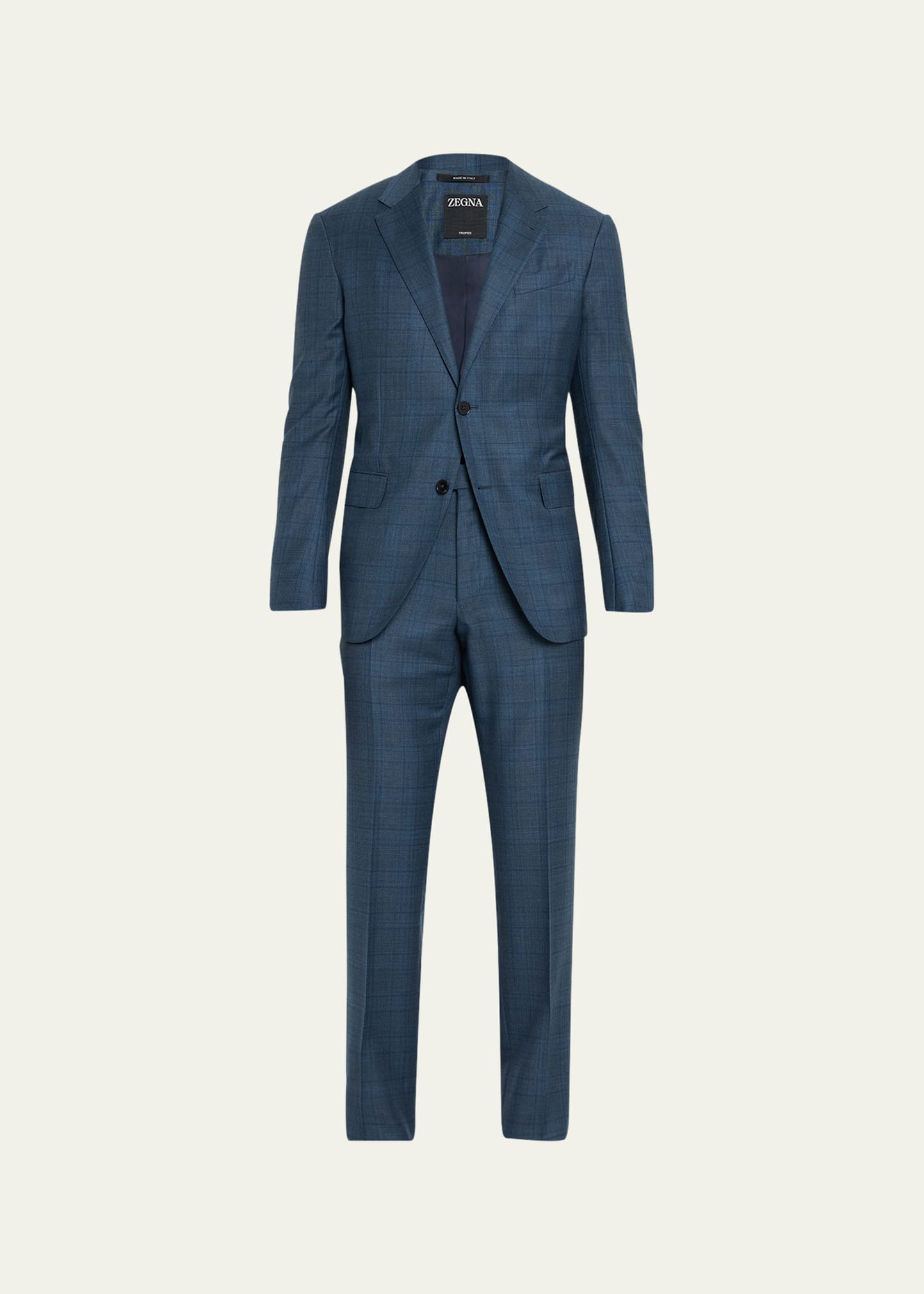 Zegna Men's Windowpane Wool Suit In Md Blu Ck