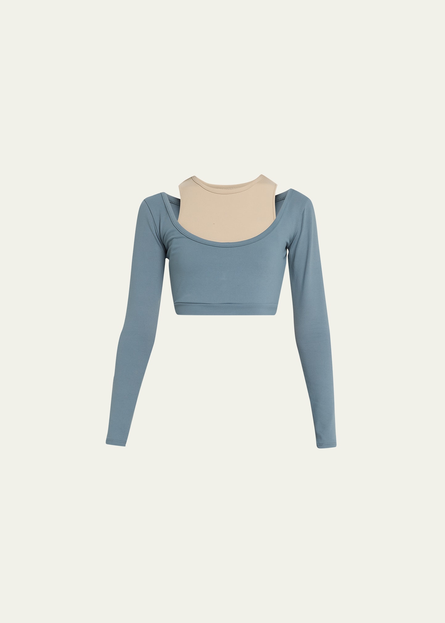 Live The Process Taurus Two-tone Long-sleeve Crop Top In Blue Thistle San