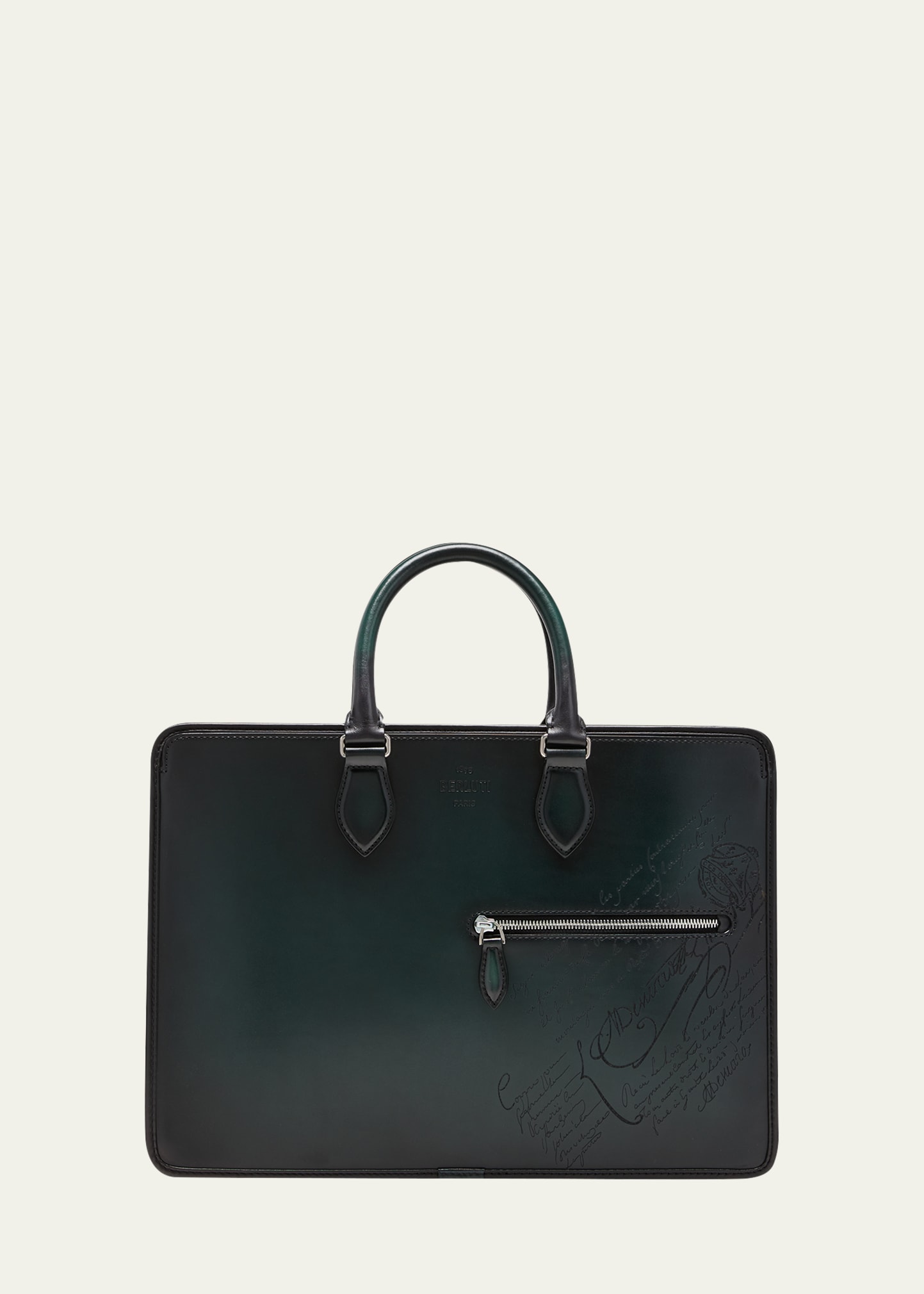 Shop Berluti Men's Un Jour Scritto Leather Briefcase Bag In Opuntia