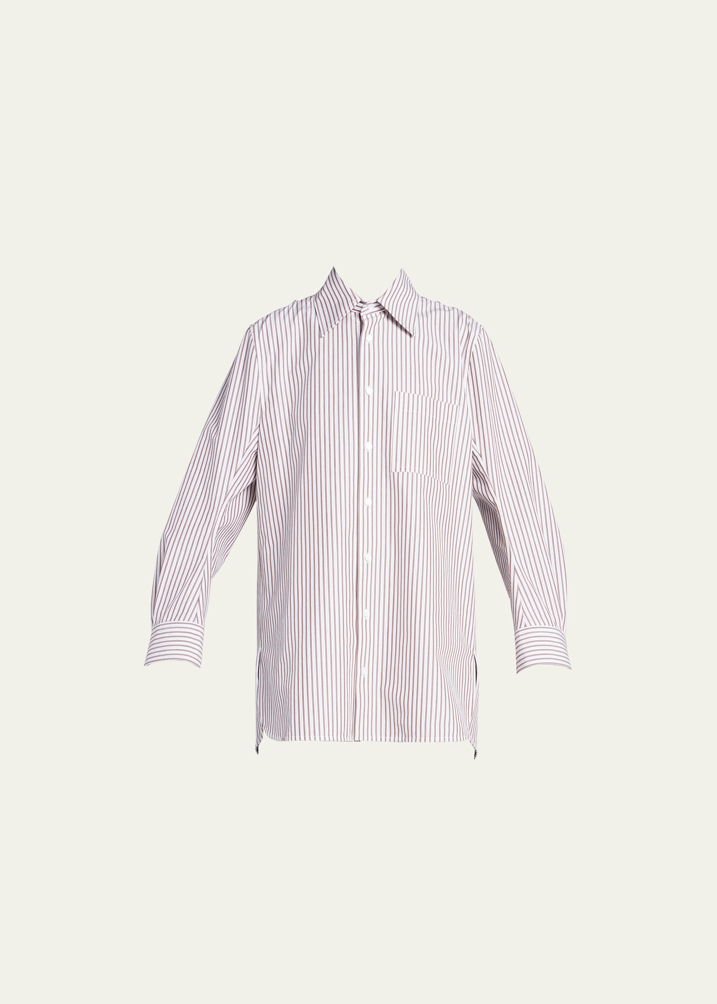 Bottega Veneta Graphic Compact Cotton Stripe Shirt In Camel/dark Brown