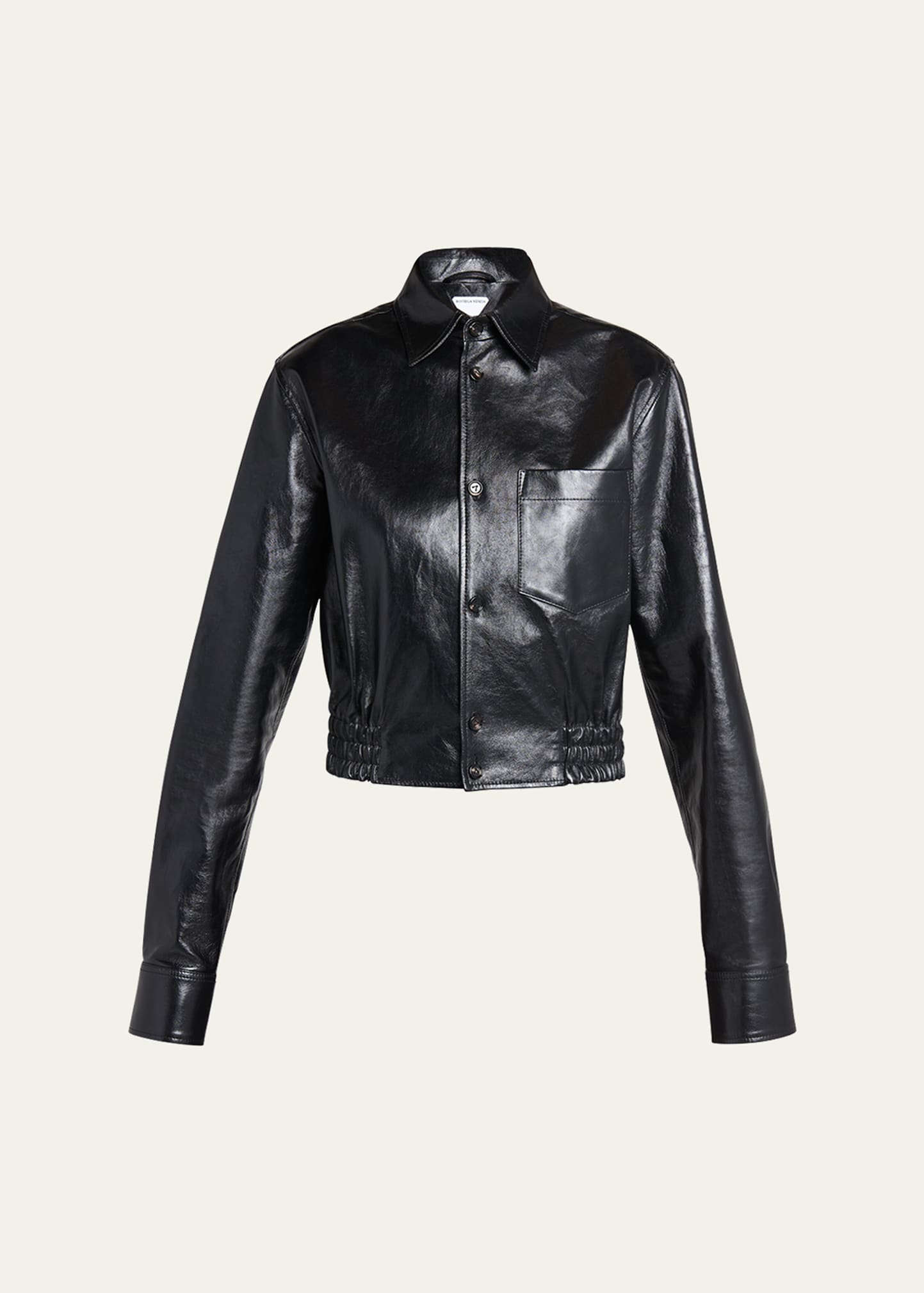 Shop Bottega Veneta Smooth Nappa Leather Short Jacket In Nero