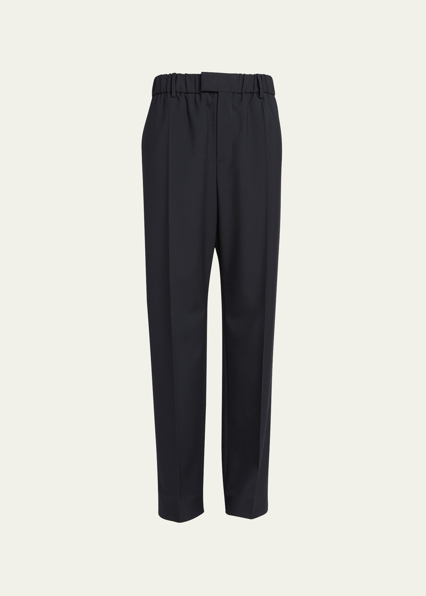 Bottega Veneta Black Straight Trousers With Coulisse At Waistline In Wool Twill Woman In Nero