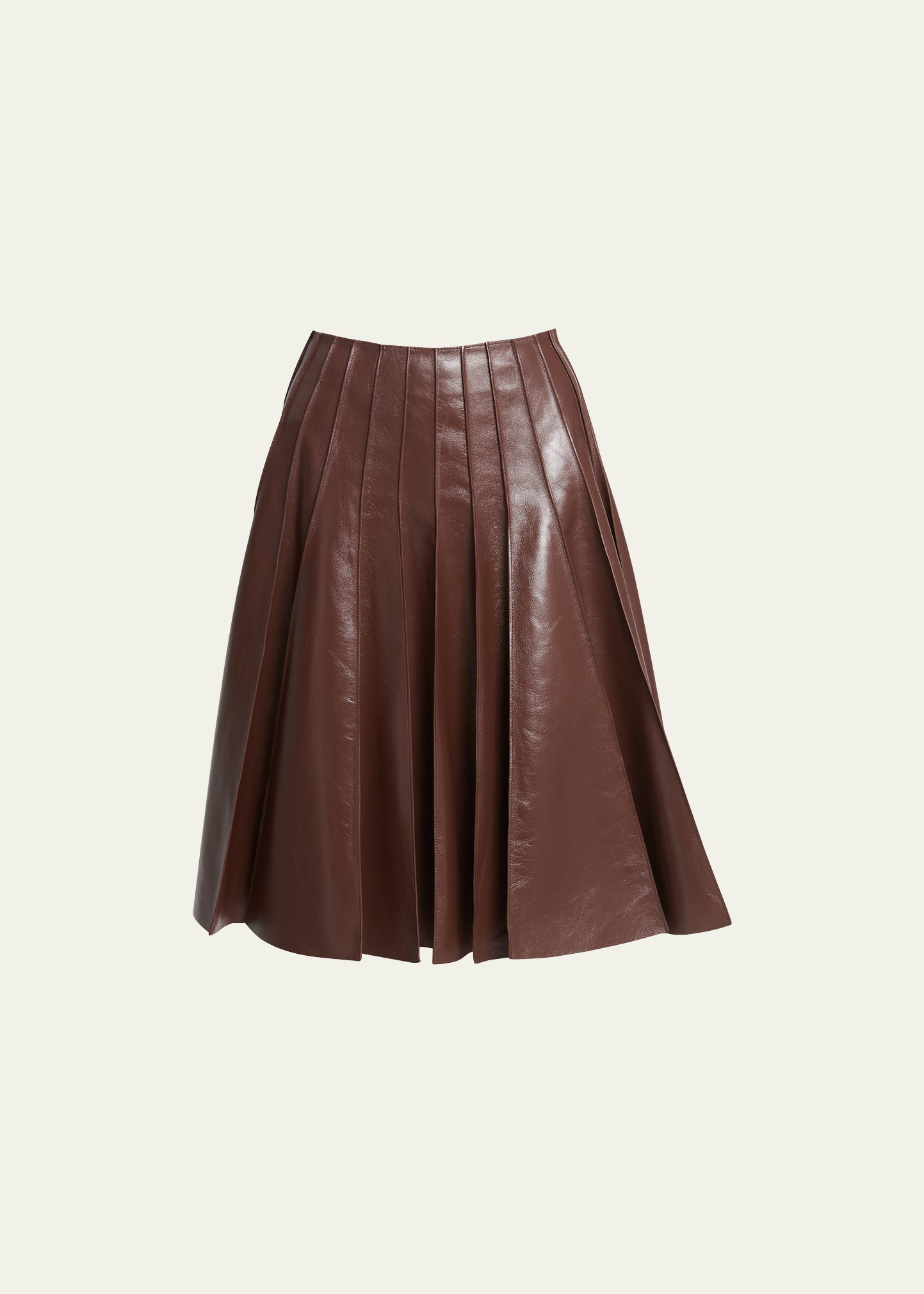 Shop Bottega Veneta Smooth Nappa Leather Plisse Midi Skirt In Brown