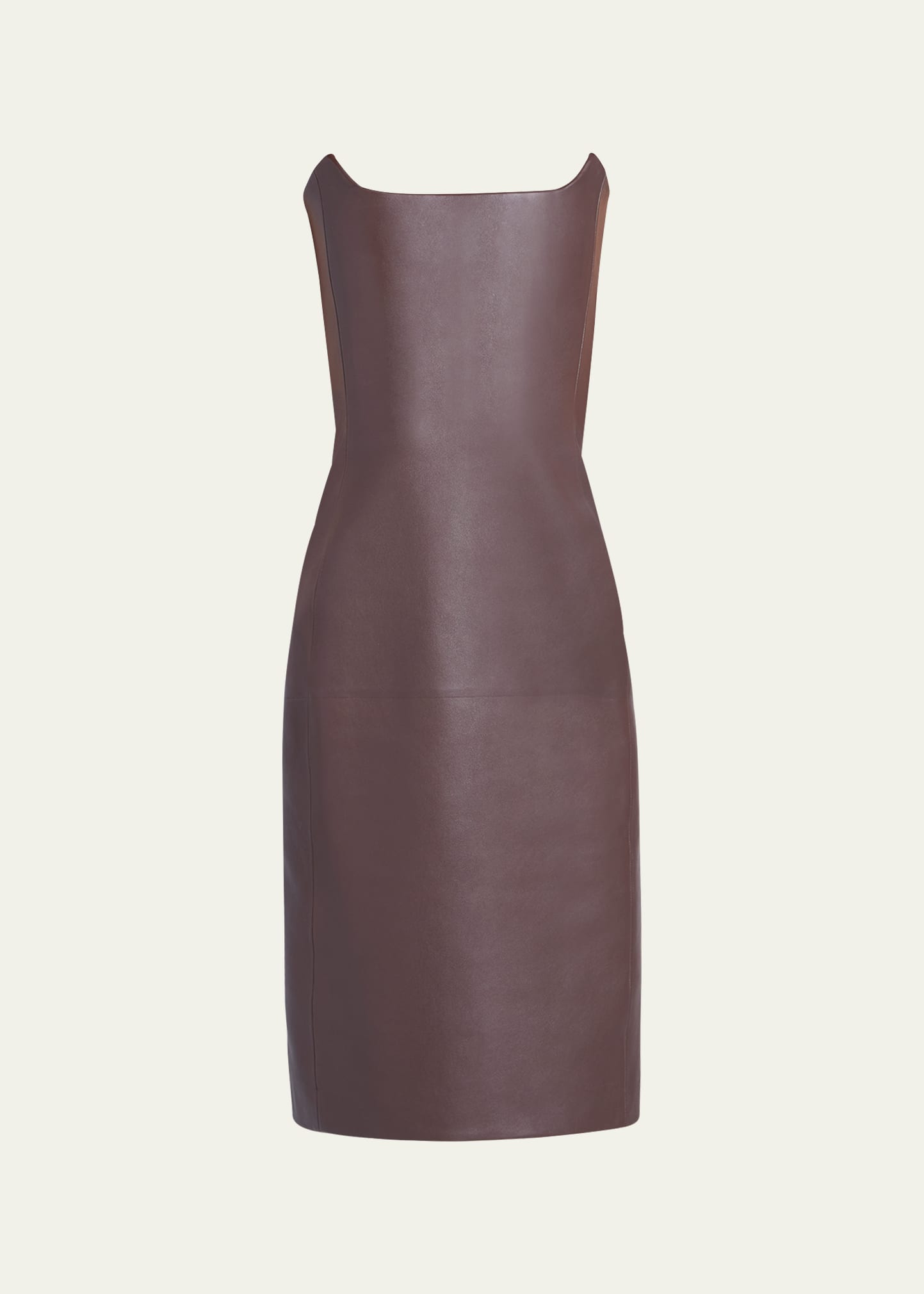 Shop Bottega Veneta Cashmere-blend Leather Strapless Midi Dress In Brown