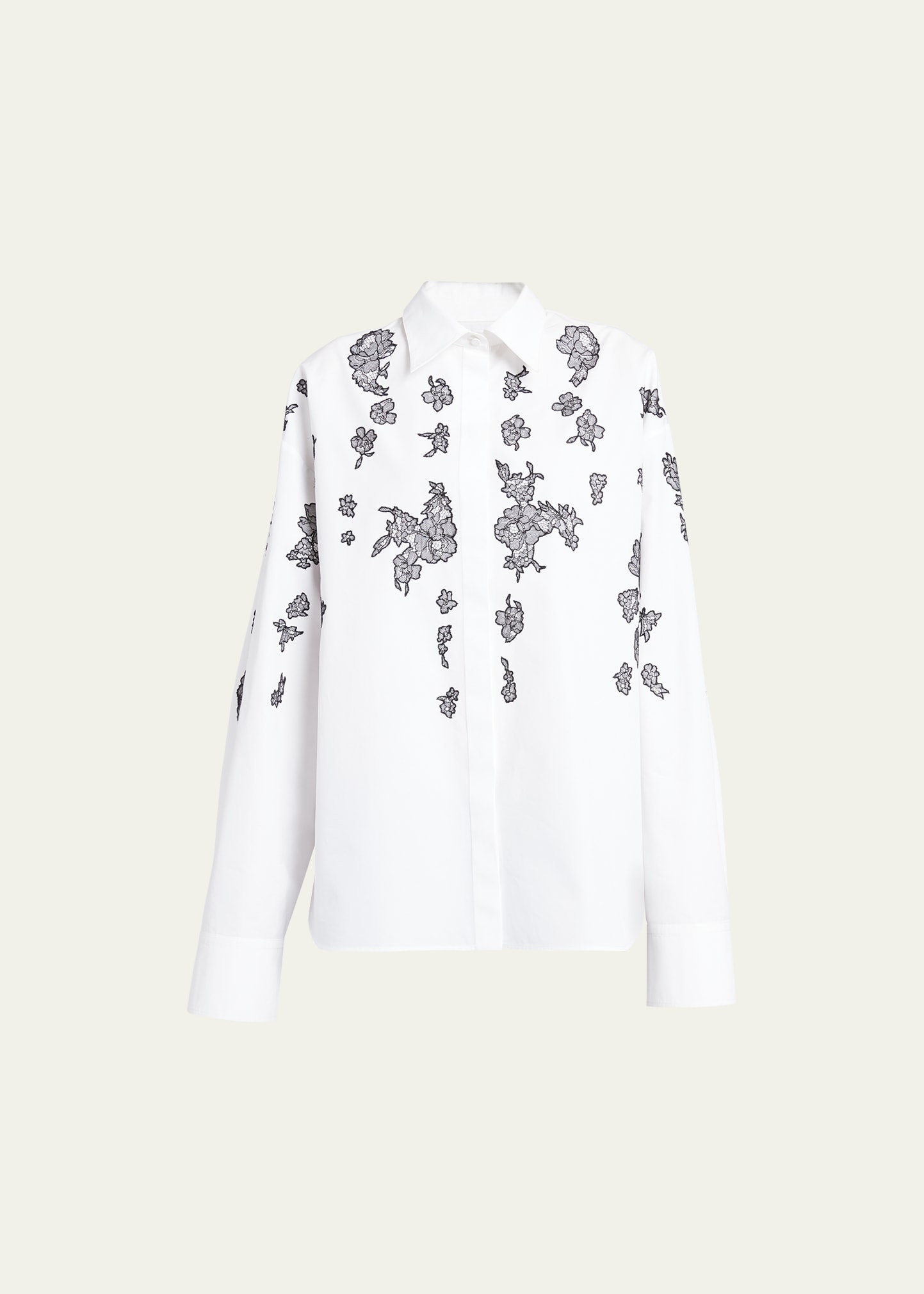 Valentino Lace Embroidered Button-front Blouse In White Black