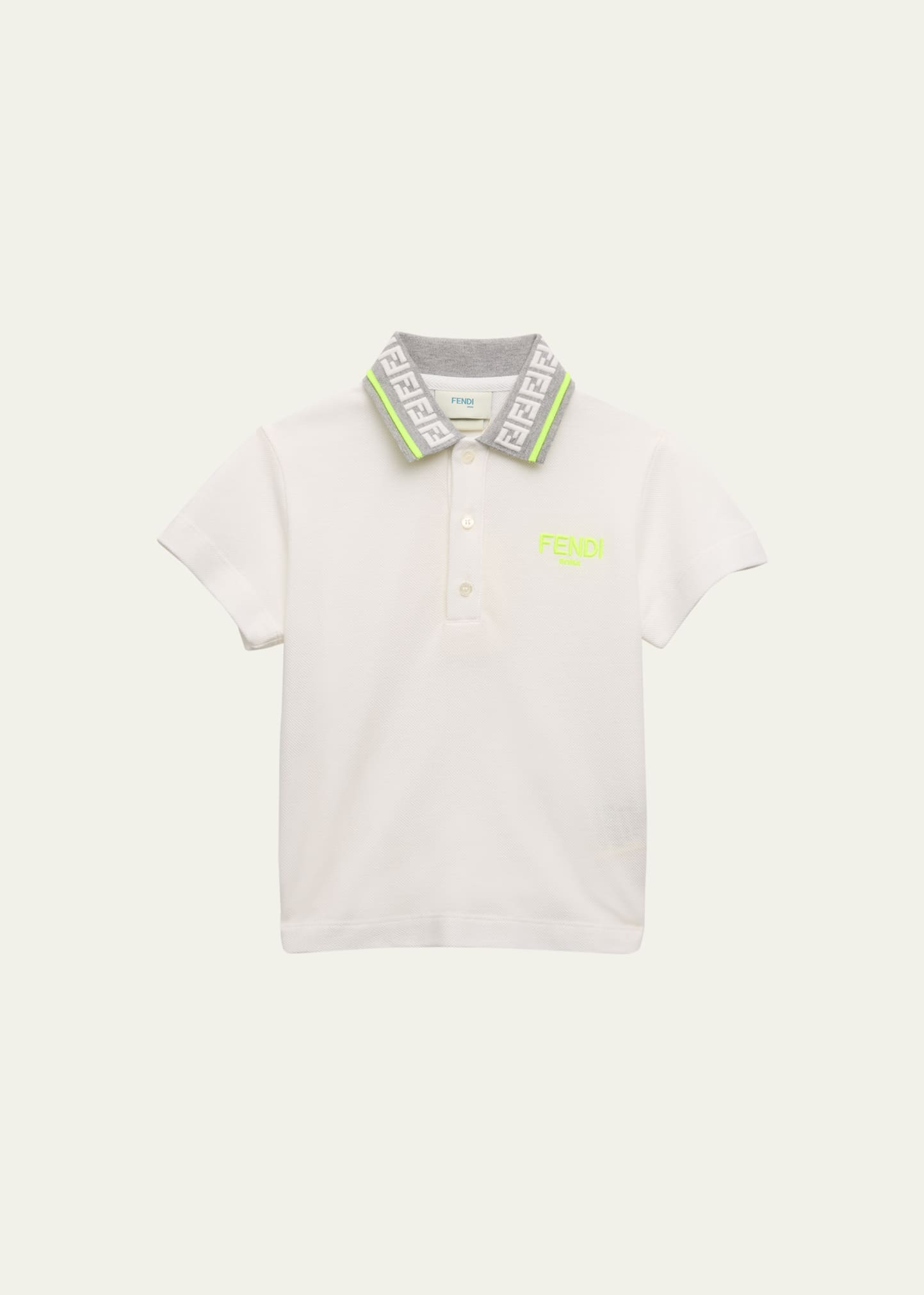 Fendi Kids' Boy's Monogram Collar Logo-print Polo Shirt In F0tu9 White