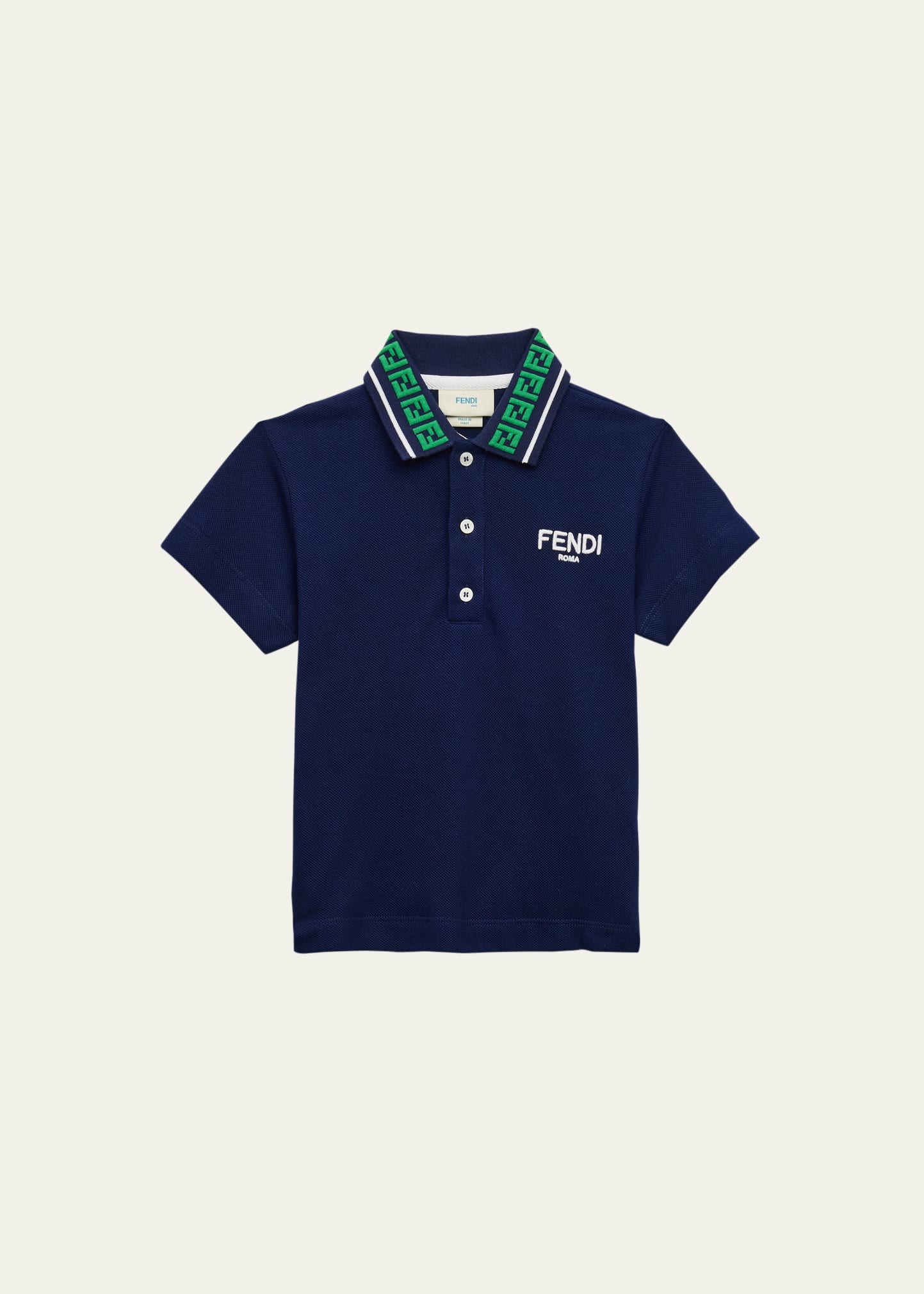 Fendi Kids' Boy's Monogram Collar Logo-print Polo Shirt In F1i11 Navy