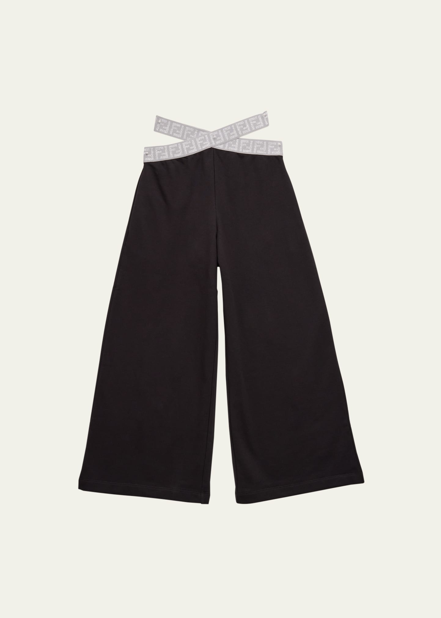 Fendi Kids' Wide Trousers With Logo Bands In Black/metal