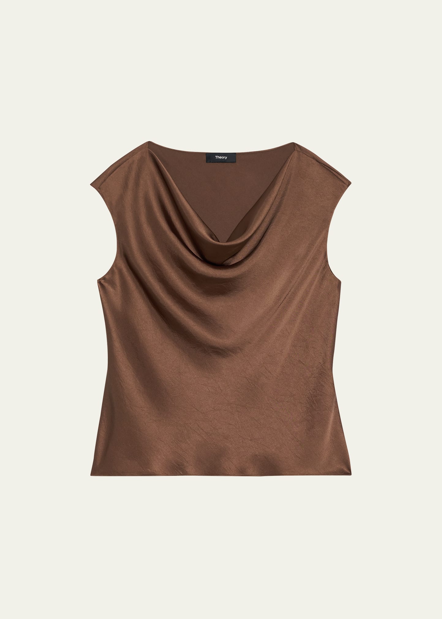 Theory Cap-sleeve Crushed Satin Cowl-neck Top In Deep Navy