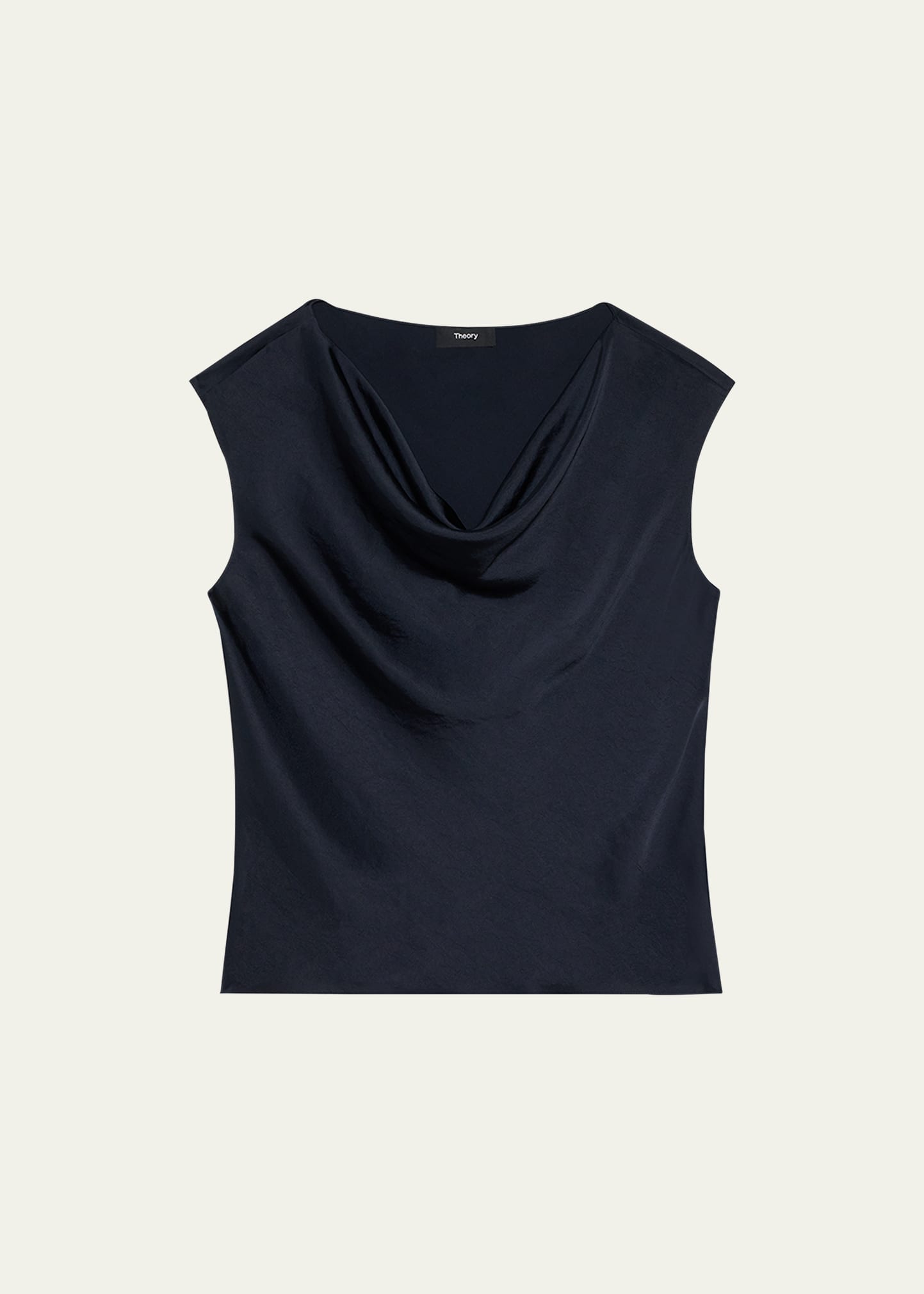 Cap-Sleeve Crushed Satin Cowl-Neck Top