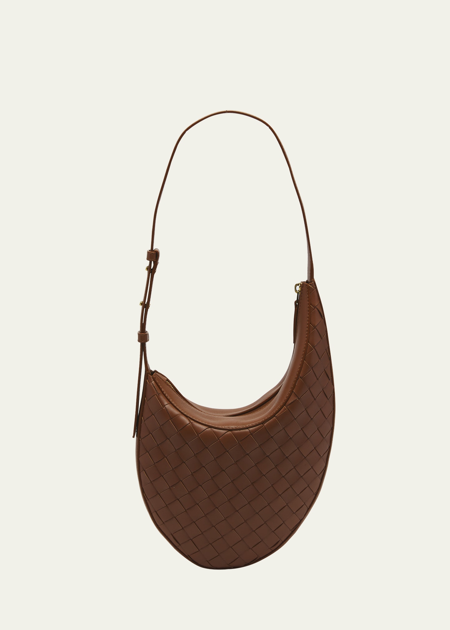 Bottega Veneta Drop Small Intrecciato Leather Shoulder Bag In Wood-m Brass