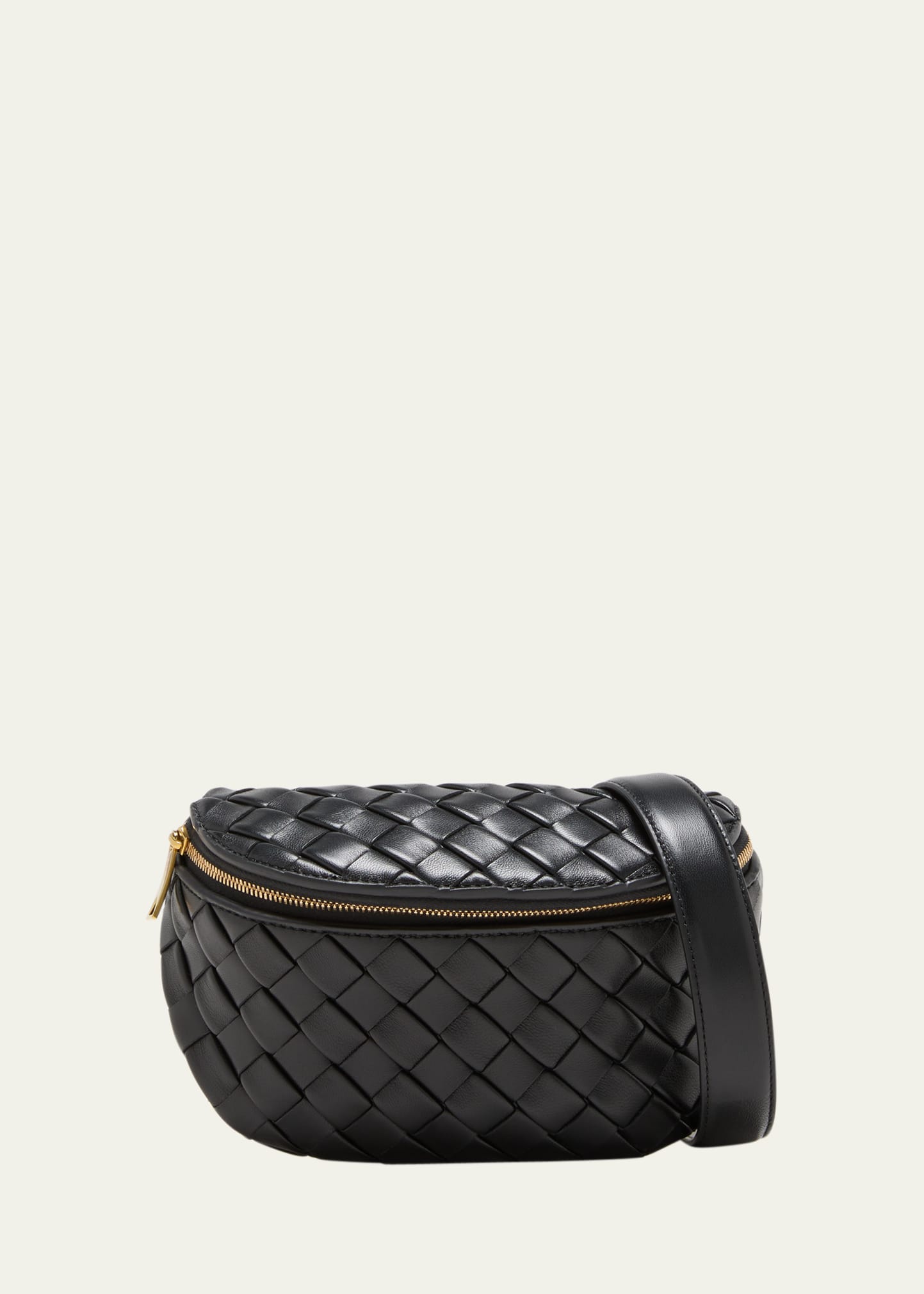 Bottega Veneta Intrecciato Leather Belt Bag In Black-m Brass