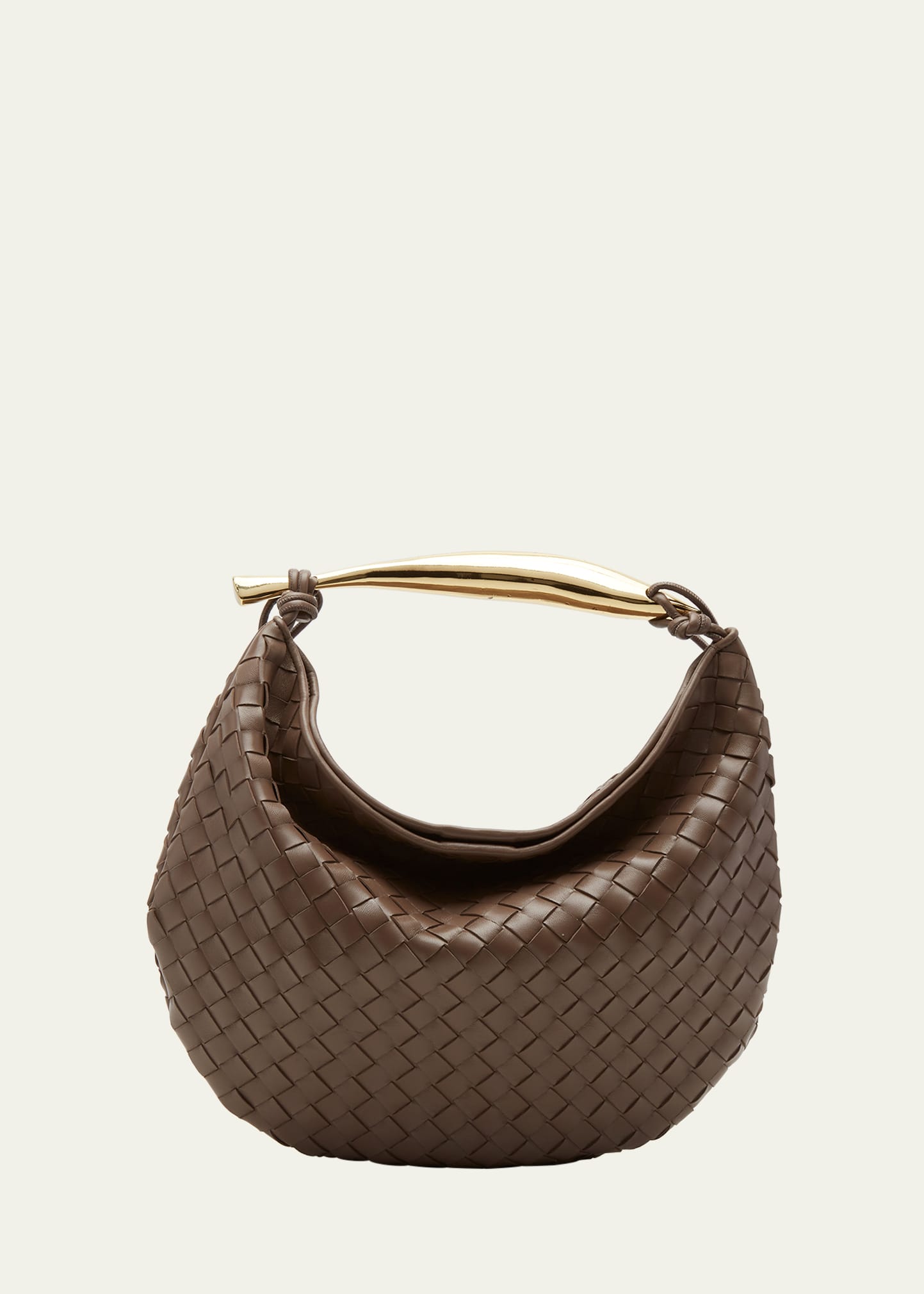 Brown Sardine metal-handle Intrecciato-leather bag, Bottega Veneta