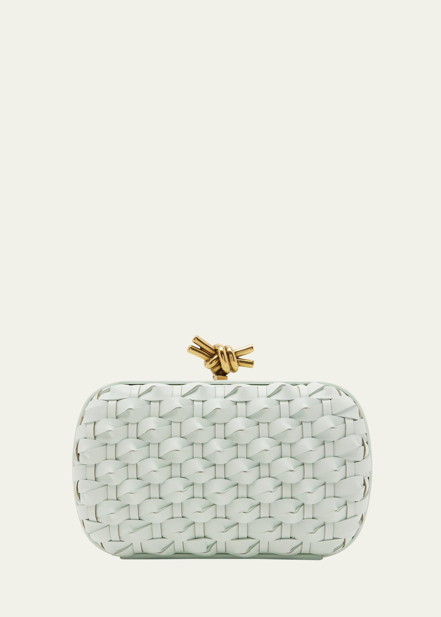 Bottega Veneta Knot Wove Leather Minaudiere In Glacier-muse Bras