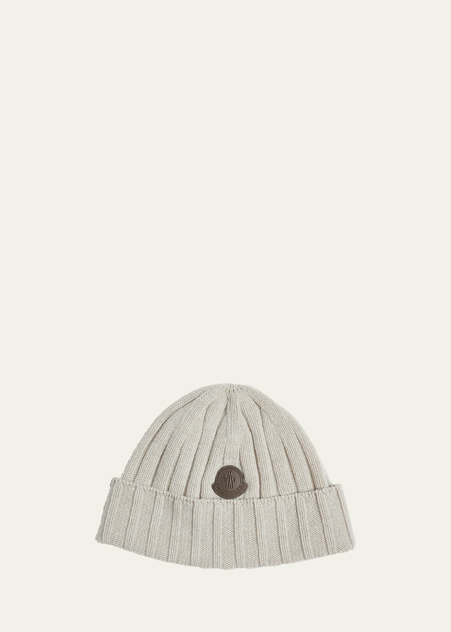 Moncler Men's Ribbed Wool Beanie In Camel