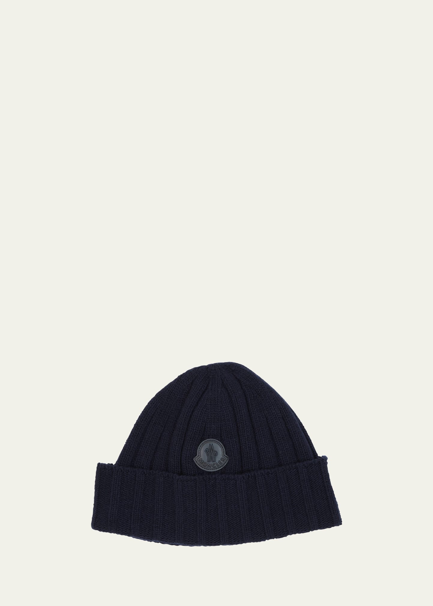 Shop Moncler Men's Ribbed Wool Beanie In Navy