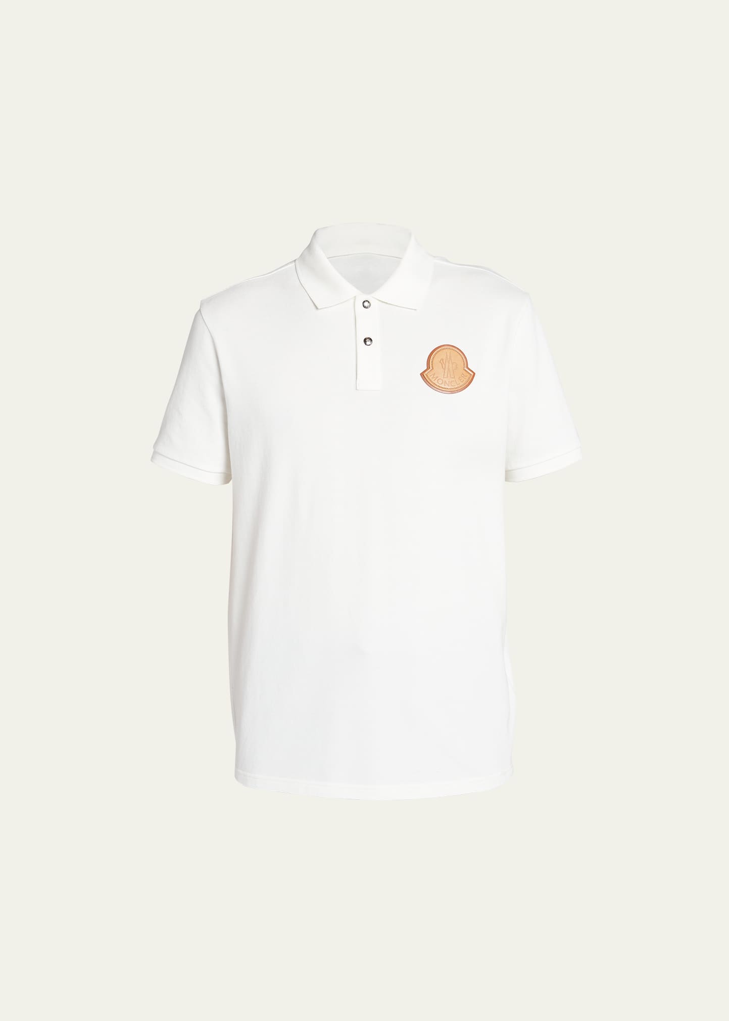 Moncler Men's Solid Leather Patch Polo Shirt In White