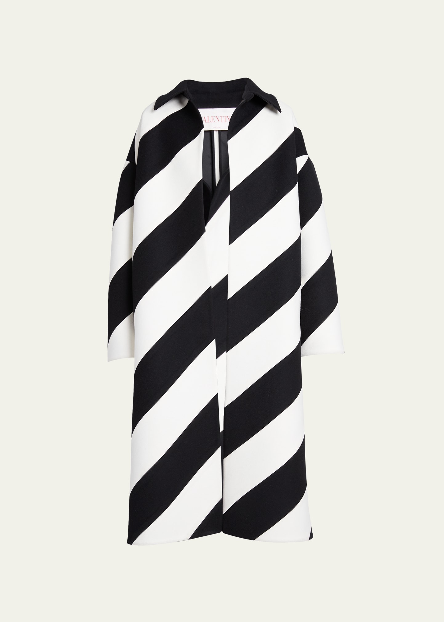 Valentino Single-breasted Oversized Striped Coat In Black Ivory