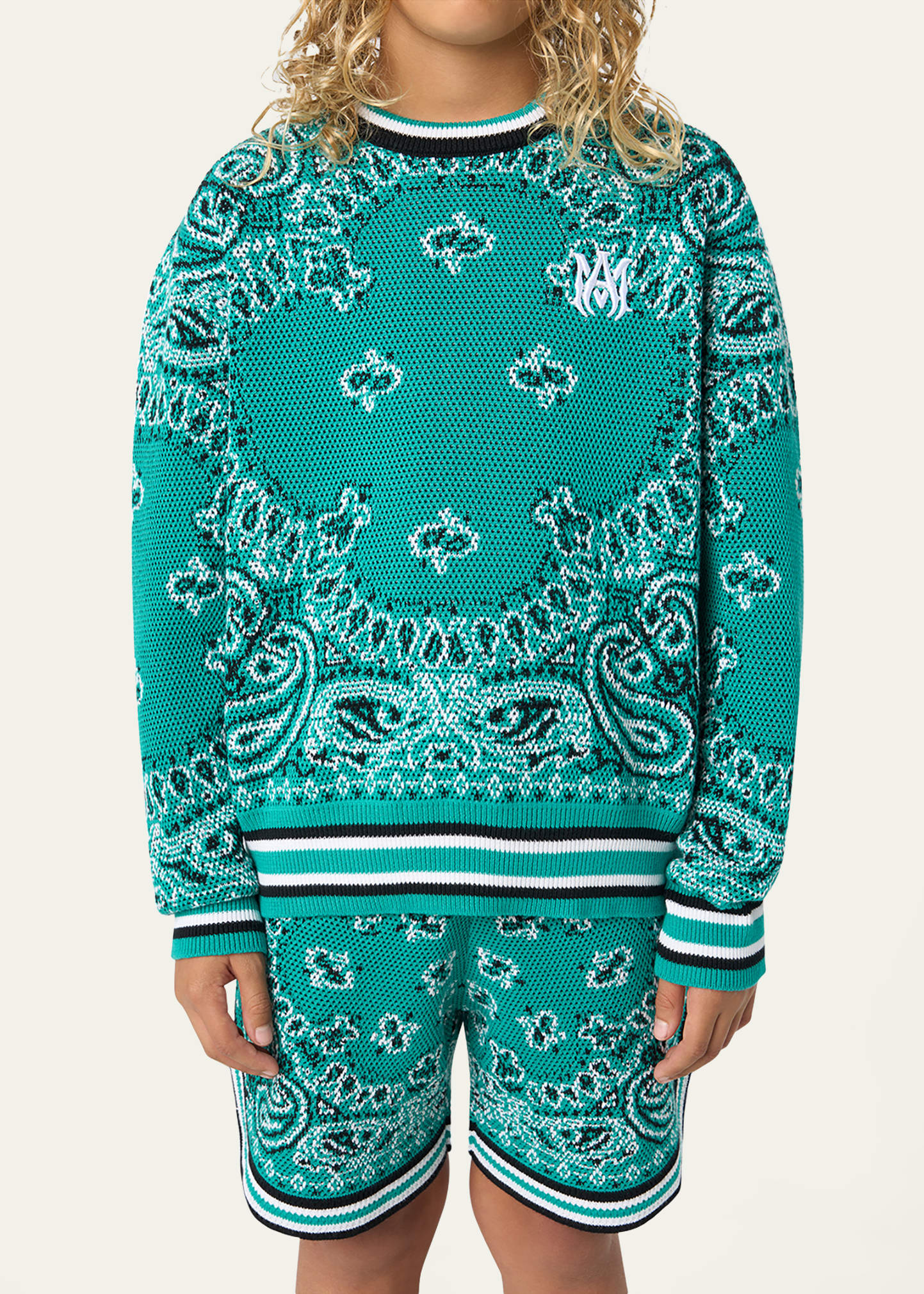 Amiri Kid's Bandana-print Crewneck Sweatshirt In Teal