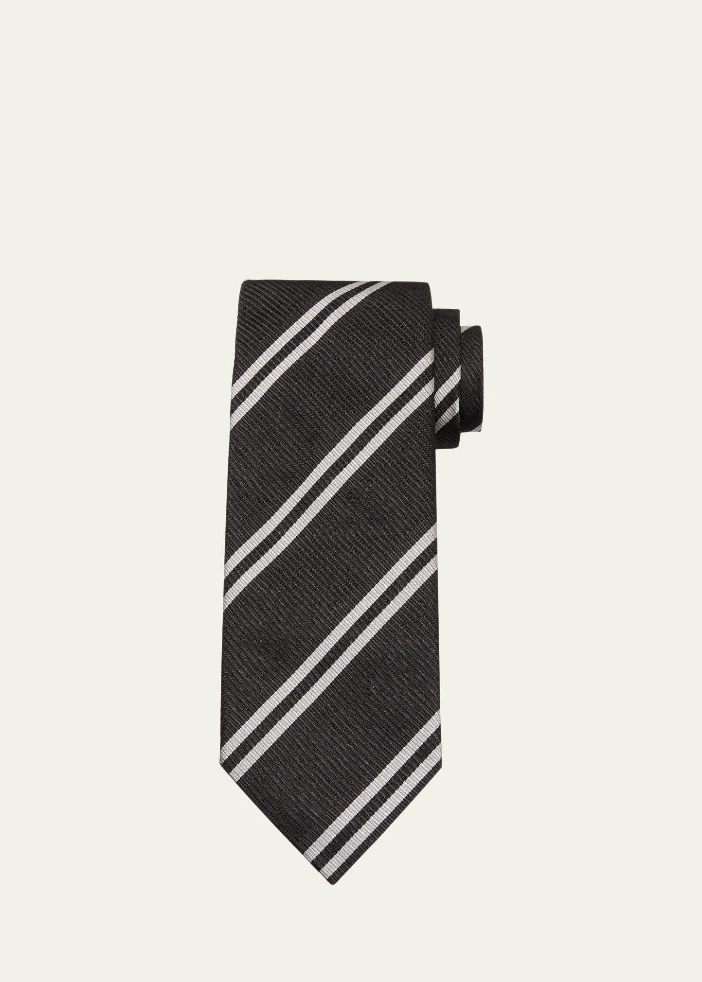 Shop Tom Ford Men's Stripe Silk Tie In Black