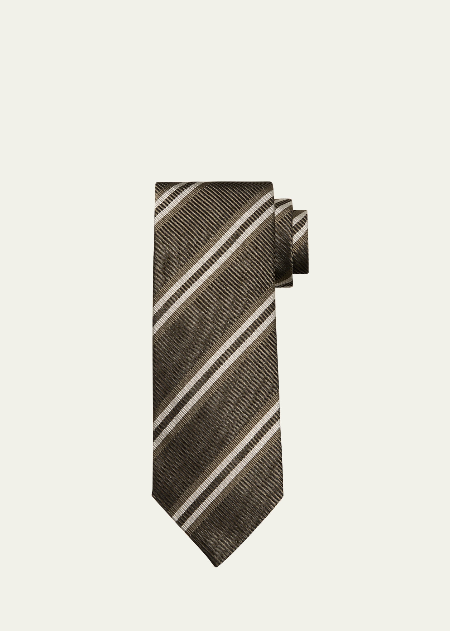 Tom Ford Men's Stripe Silk Tie In Olive