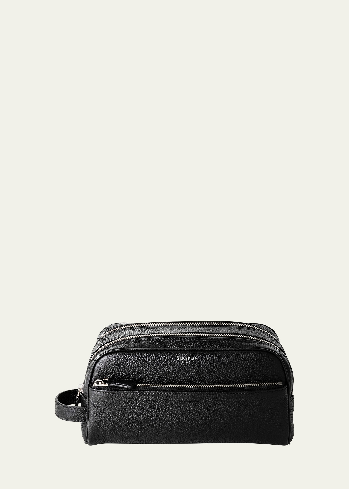 Serapian Men's Cachemire Leather Double-zip Toiletry Case In Black