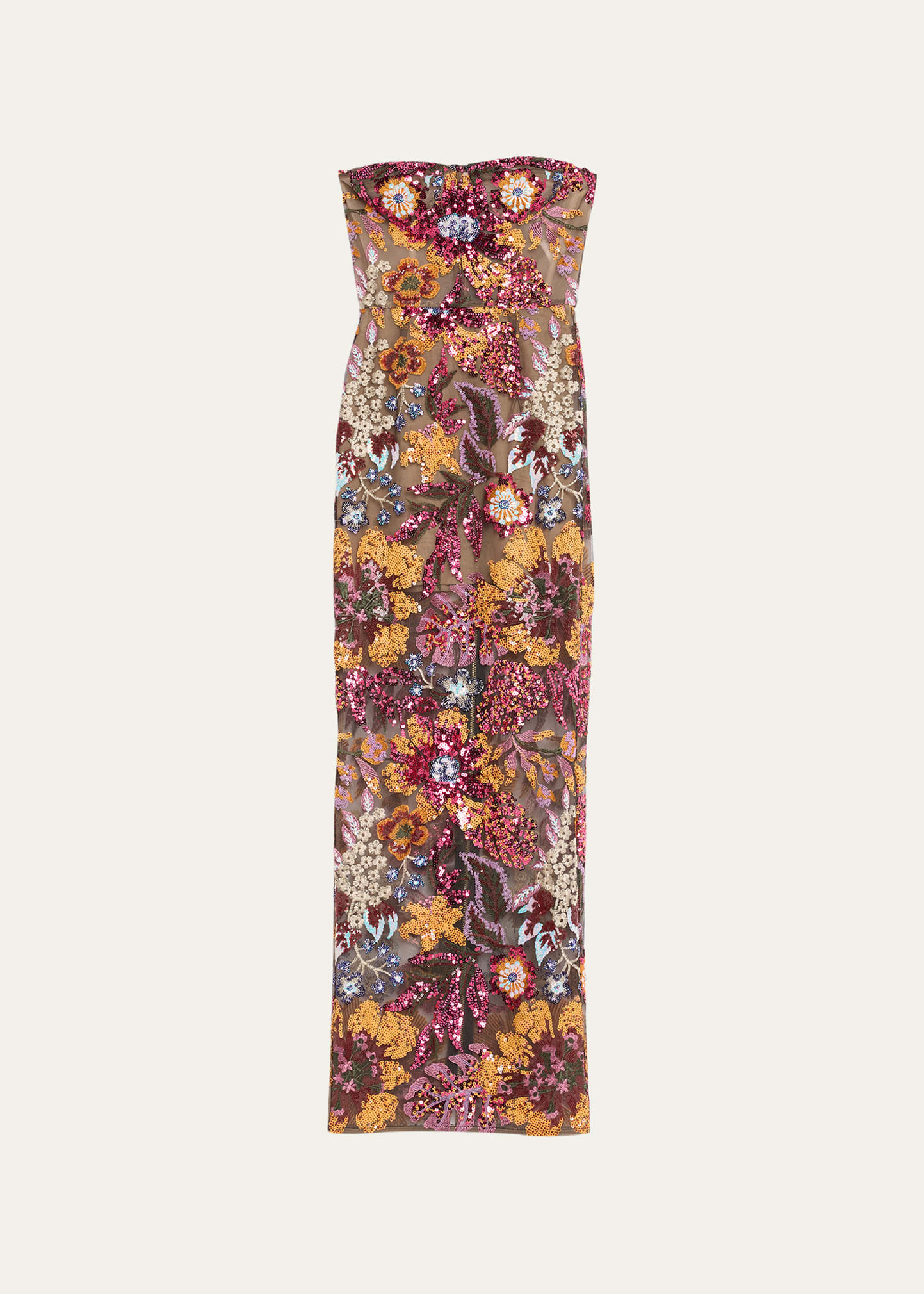 Dahlia Strapless Floral Sequin Column Gown
