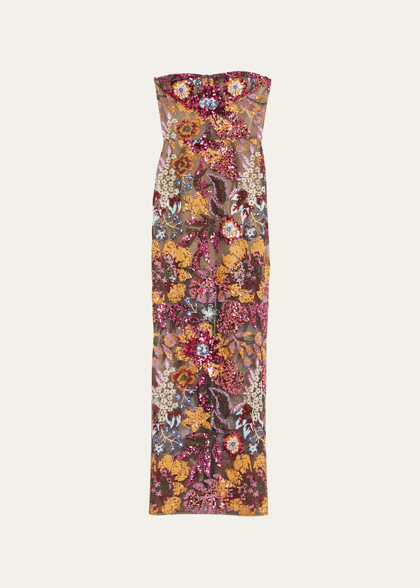 Bronx And Banco Dahlia Strapless Floral Sequin Column Gown In Sequin Multi