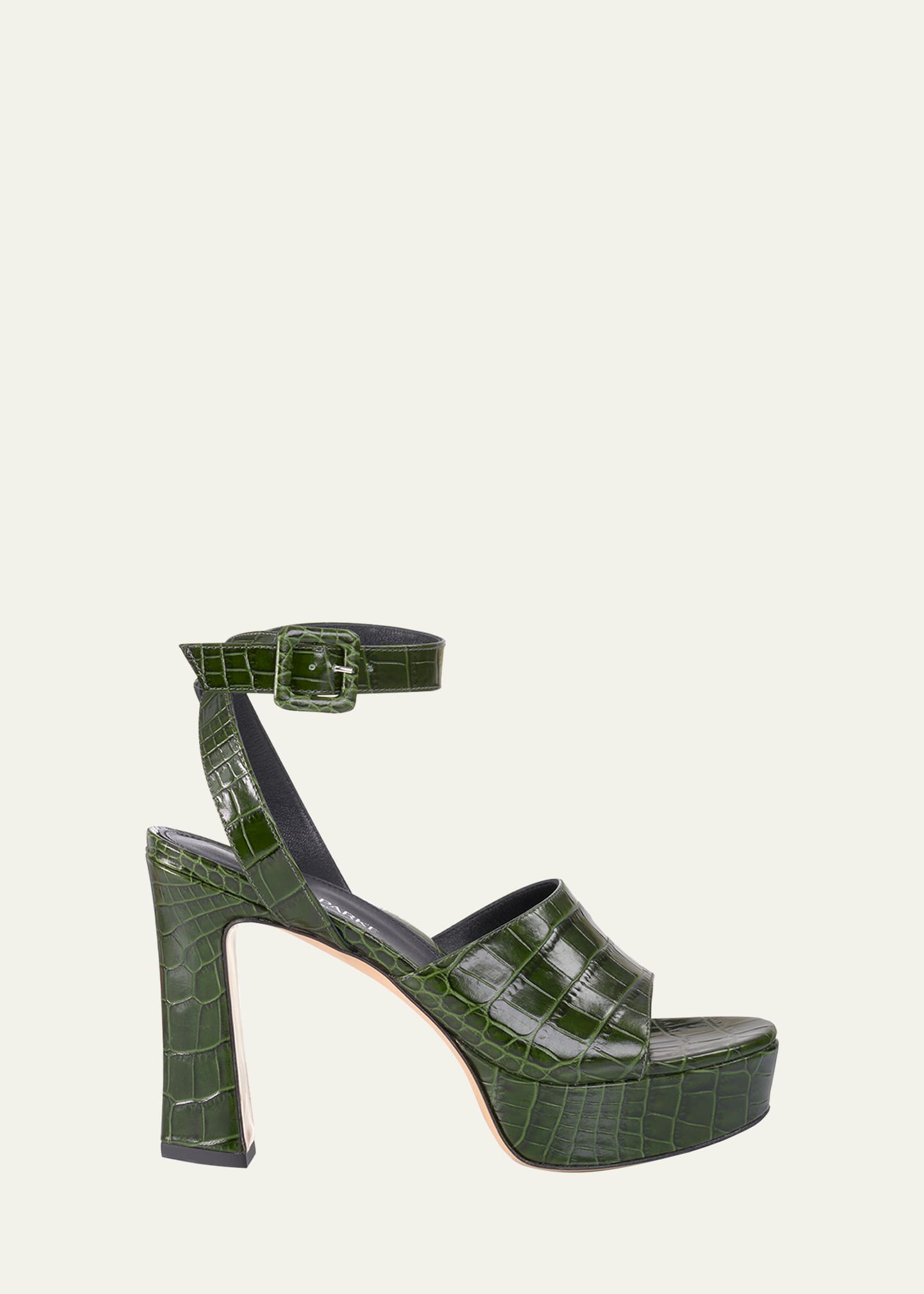 Marion Parke Gigi Croco Ankle-strap Platform Sandals In Bottle Green