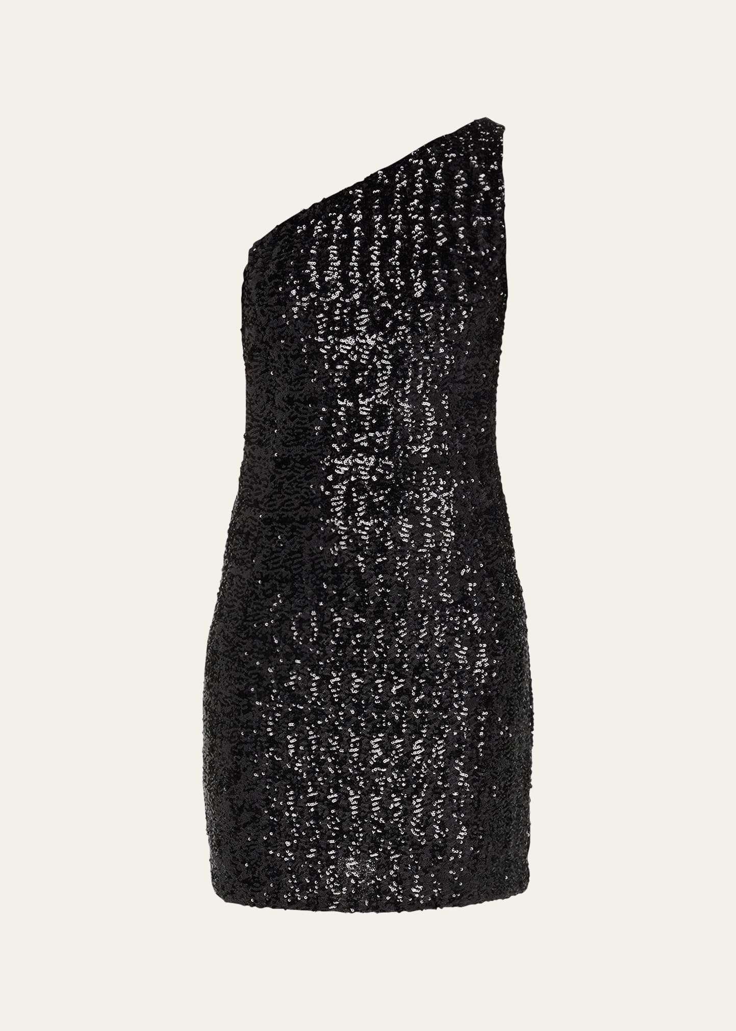Michael Kors One-shoulder Sequined Tulle Mini Dress In Black