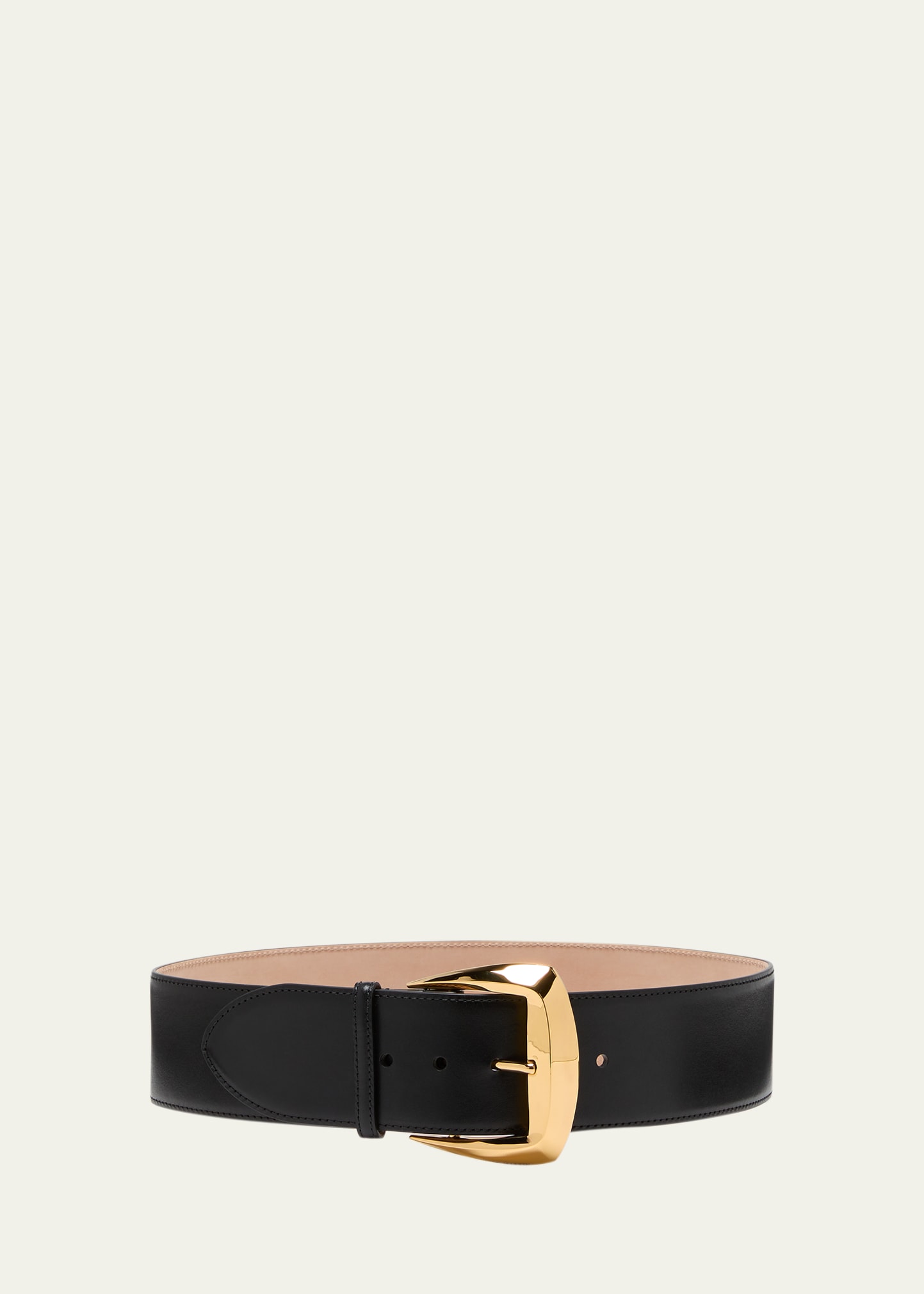 Wide Leather Belt with Large Geometric Buckle