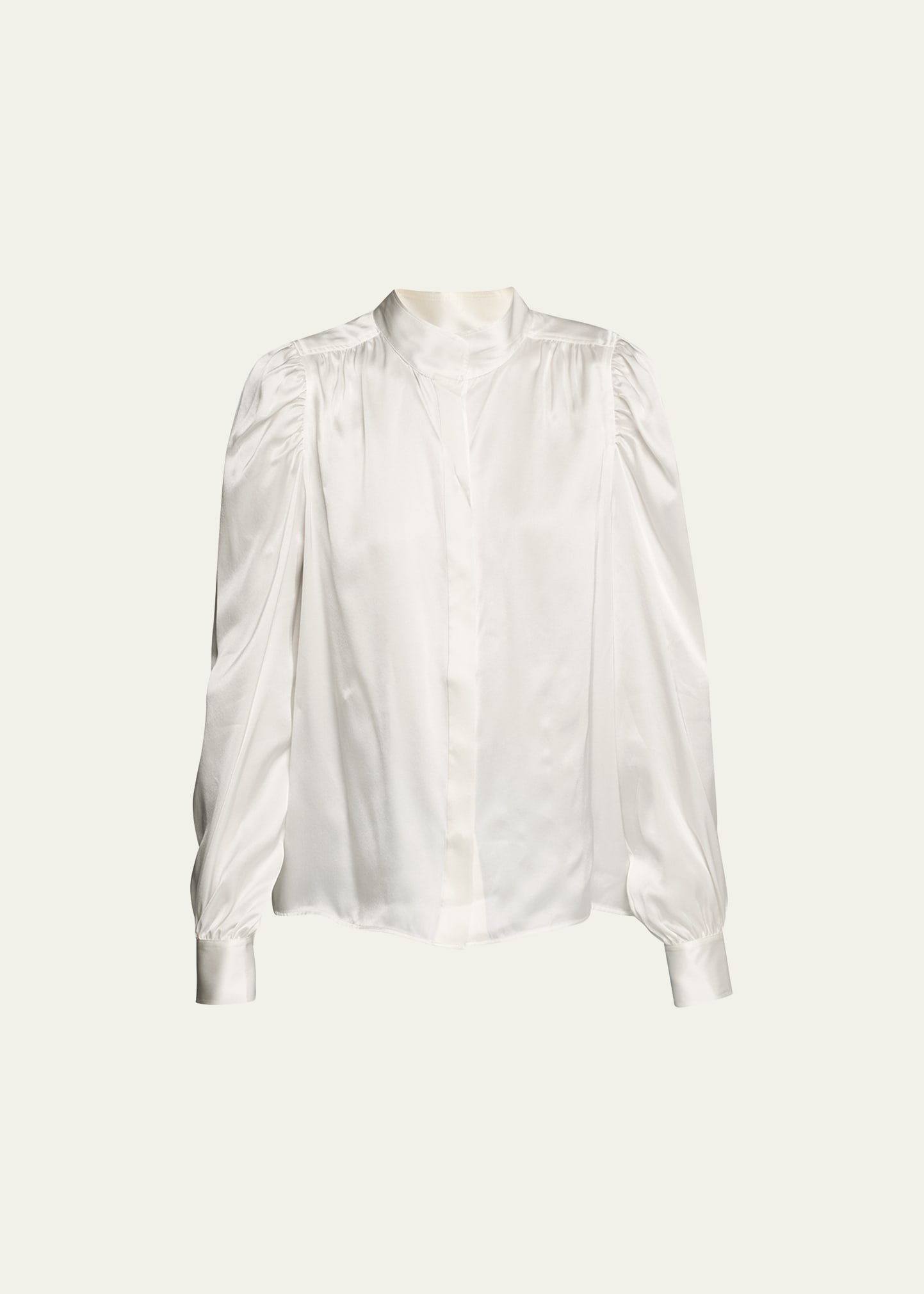 NWOT Frame White Gathered Silk Chiffon-paneled Cotton-Voile Puff Sleeve top Top