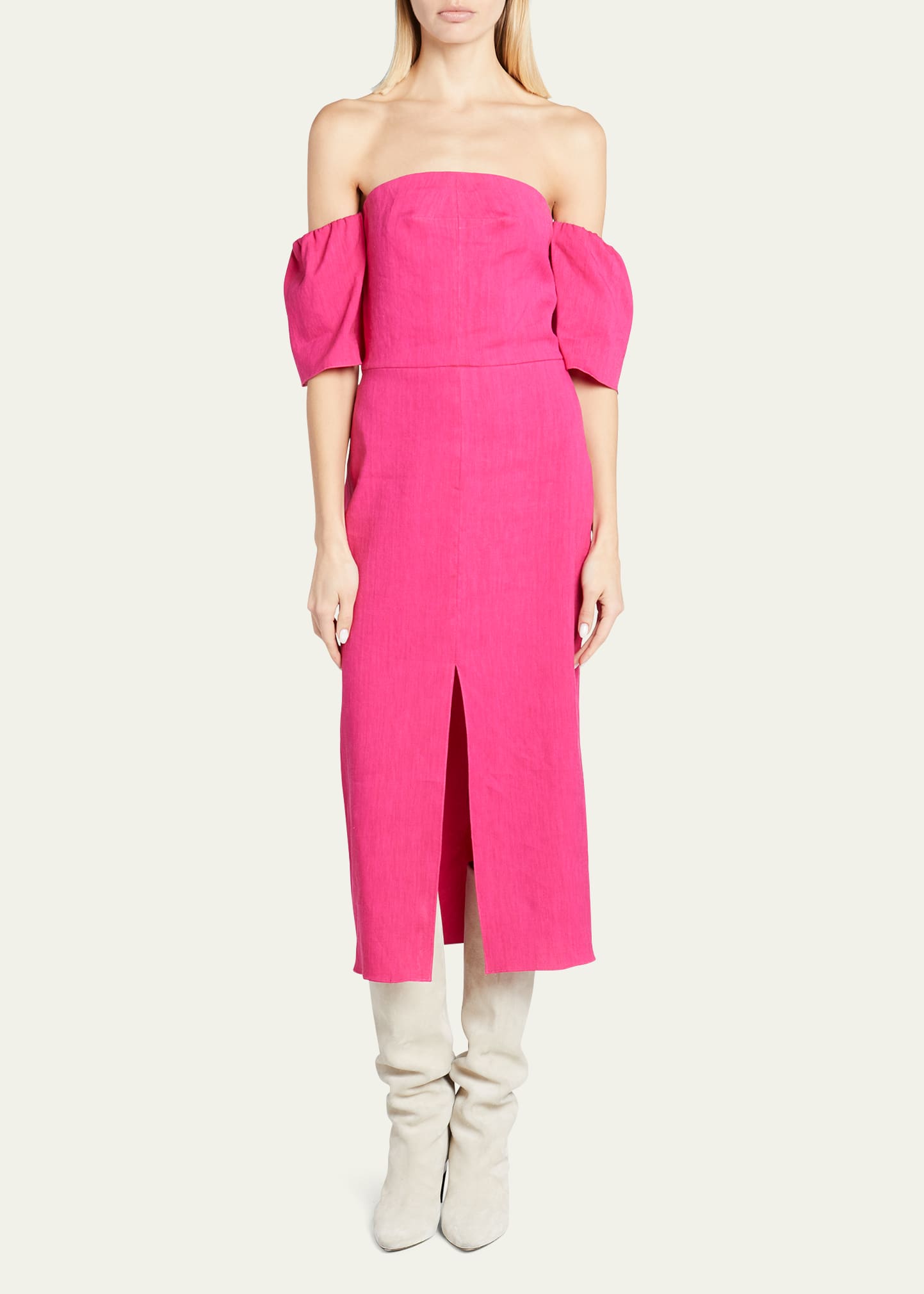 Isabel Marant Stony Off-shoulder Hemp Midi Dress In Fuchsia