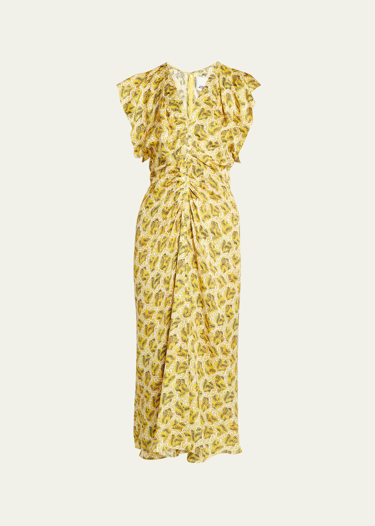 Isabel Marant Lyndsay Ruched Floral Print Midi Dress In Sunshine