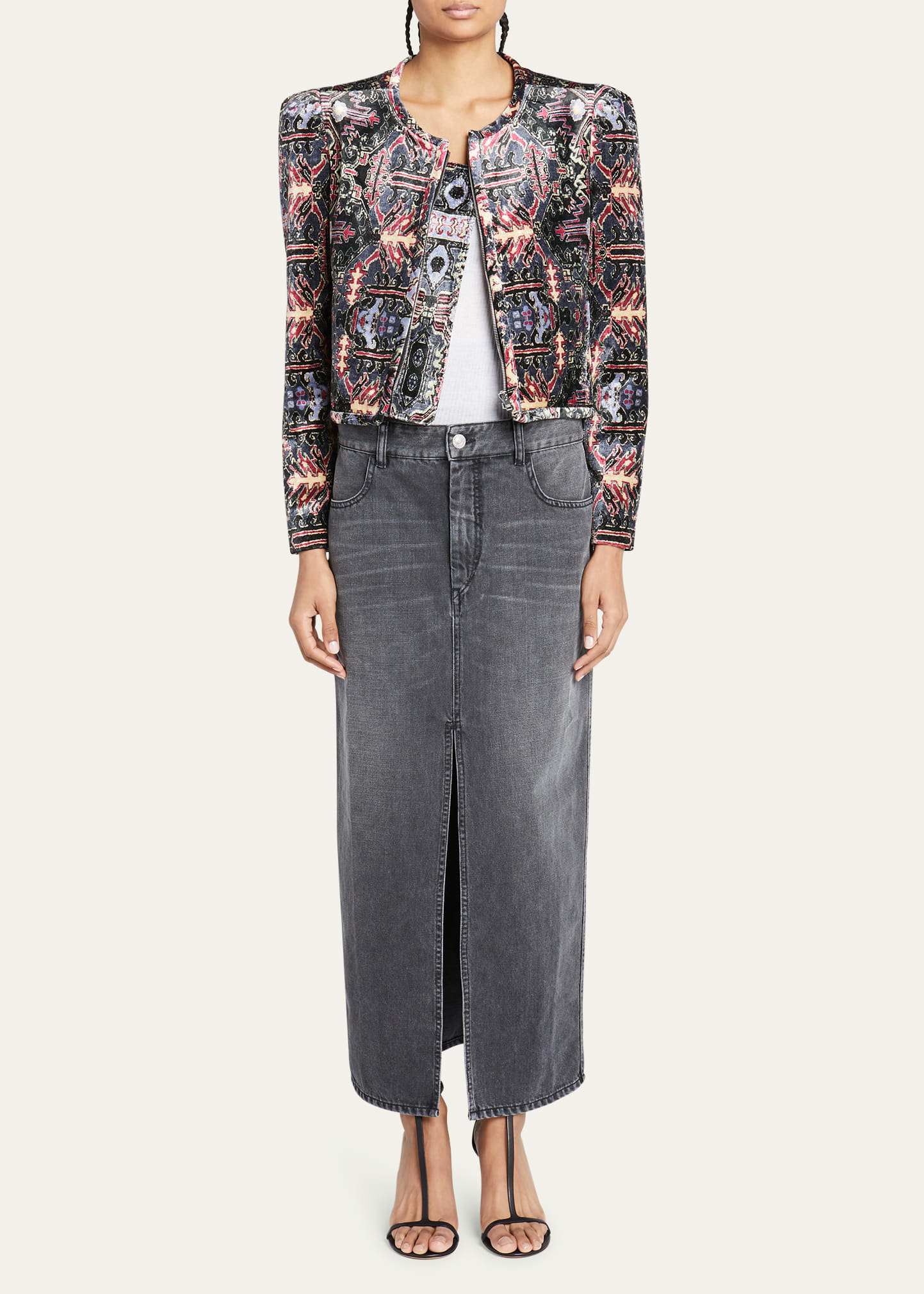 Isabel Marant Valian Graphic-print Cropped Jacket In Black