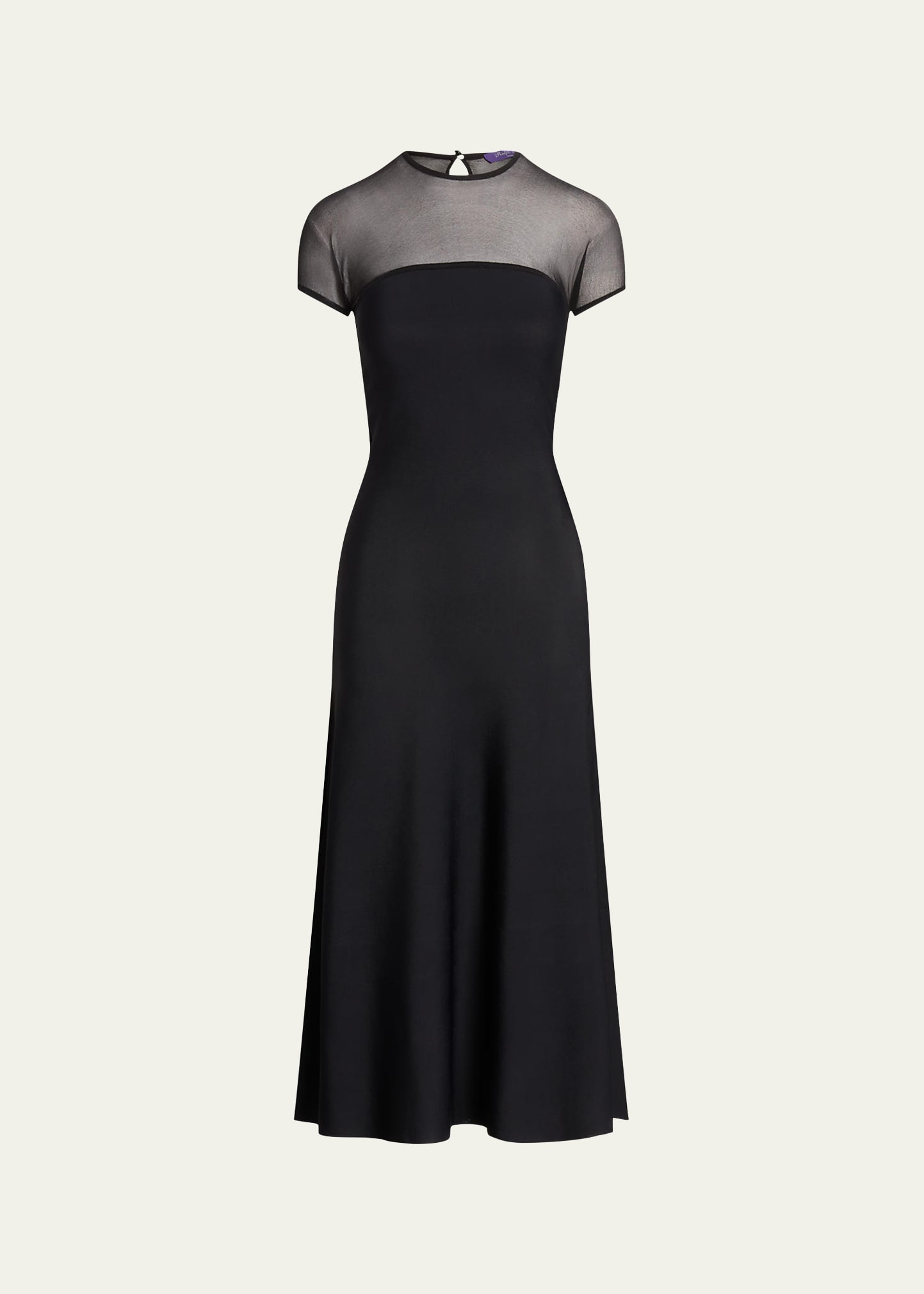 Shop Ralph Lauren A-line Midi Dress With Mesh Detail In Black
