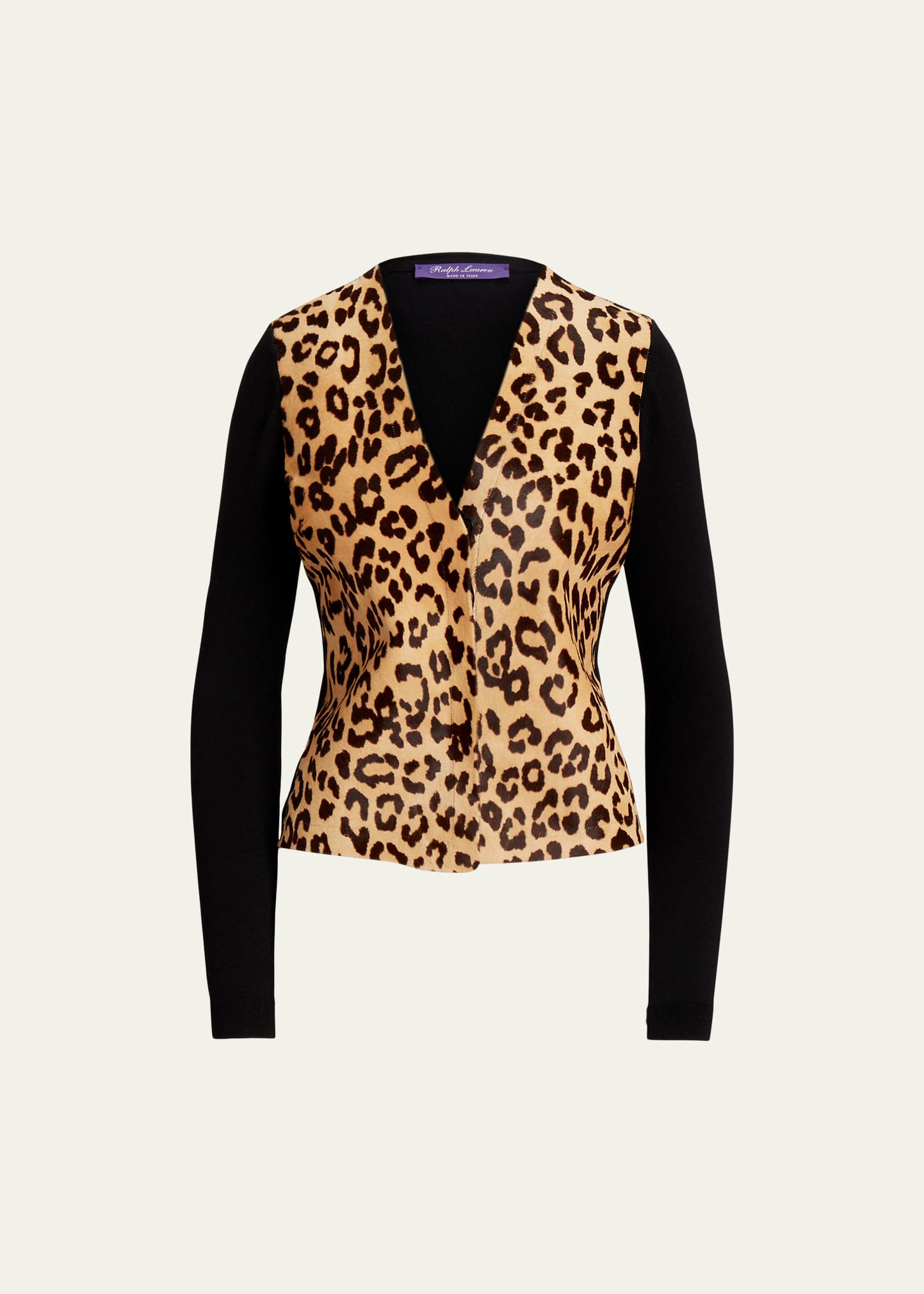 Leopard Print Button-Front Wool Cardigan