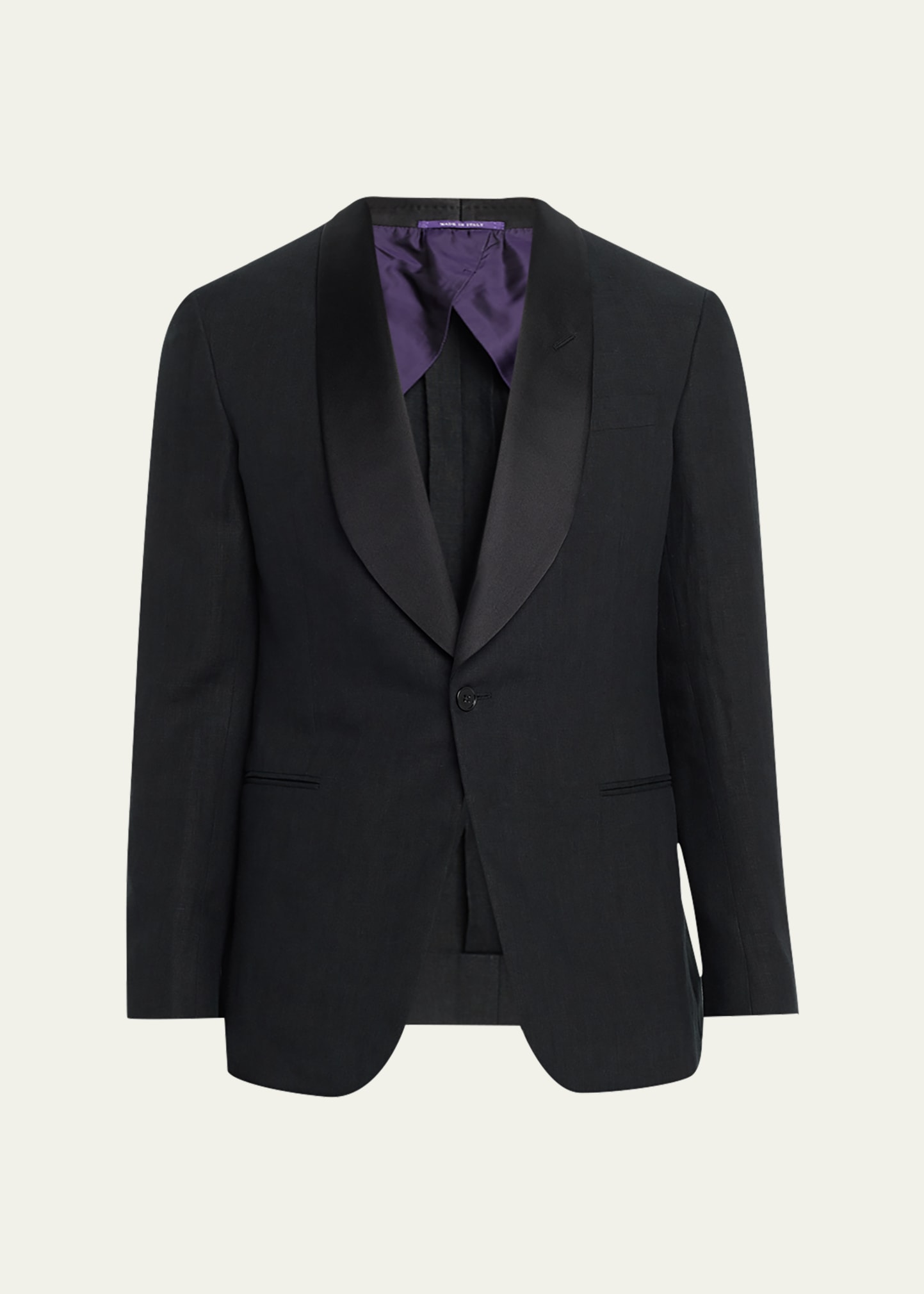 Shop Ralph Lauren Purple Label Men's Kent Hand-tailored Linen Tuxedo Jacket In Black