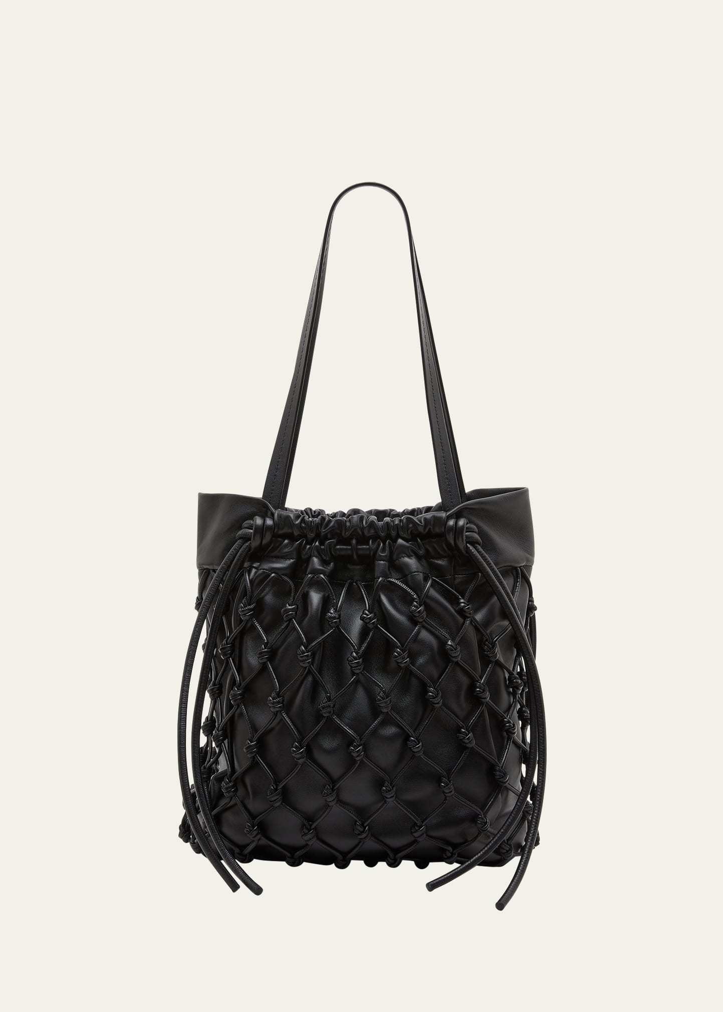 Proenza Schouler Macrame Leather Drawstring Tote Bag In 001 Black