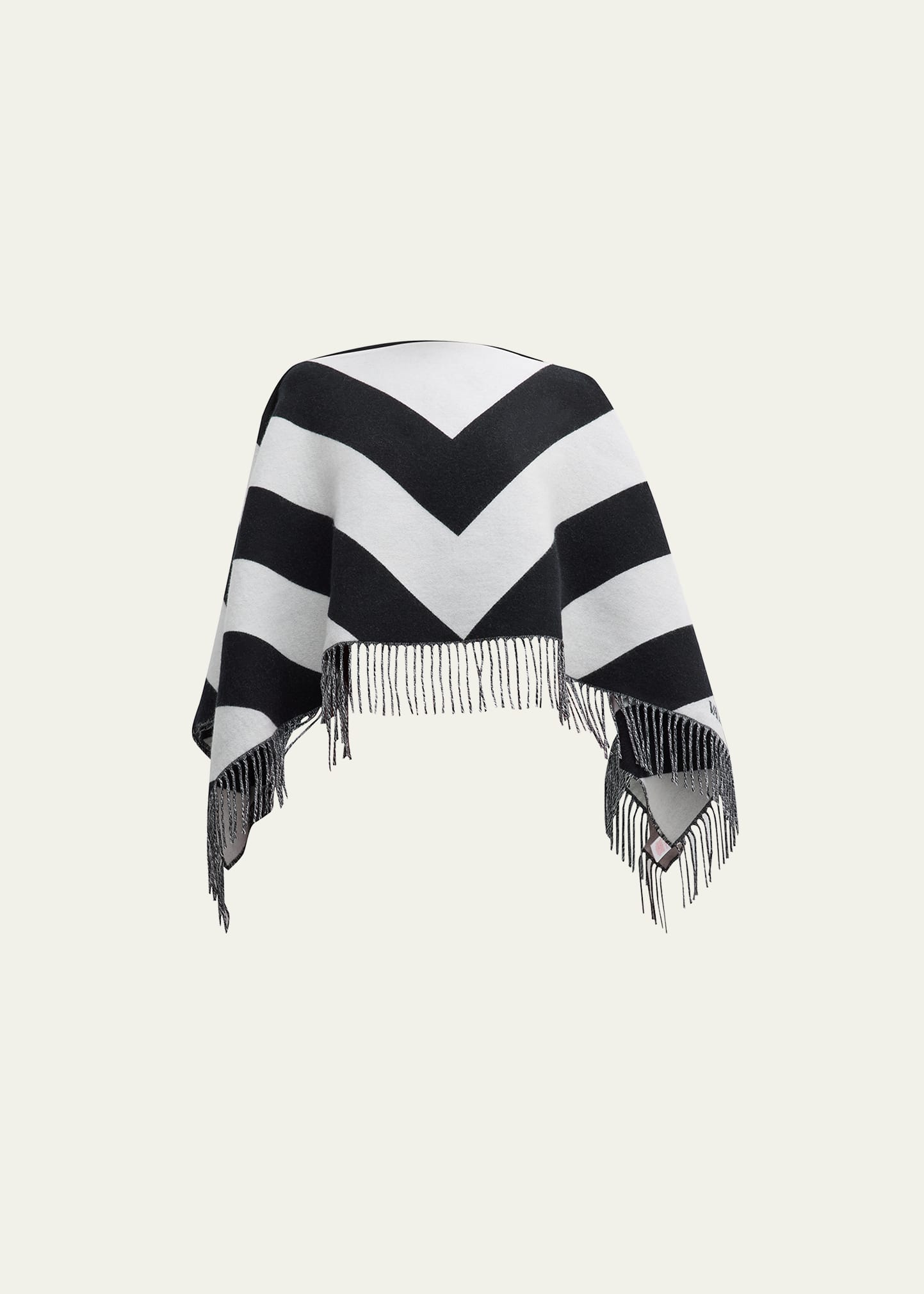 Shop Valentino Chevron Stripe Wool-cashmere Shawl In 0an Avorio Nero
