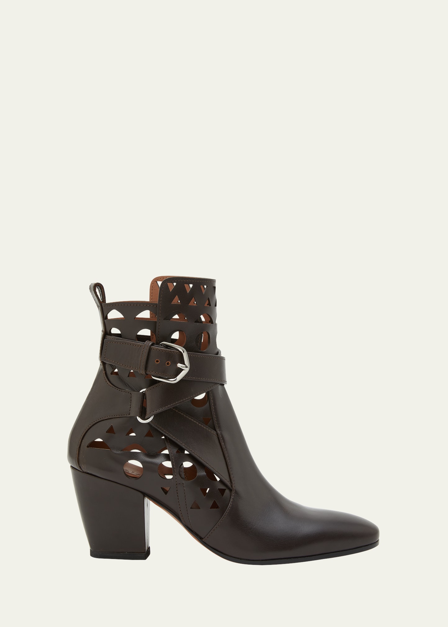 Cutout Leather Buckle Ankle Boots