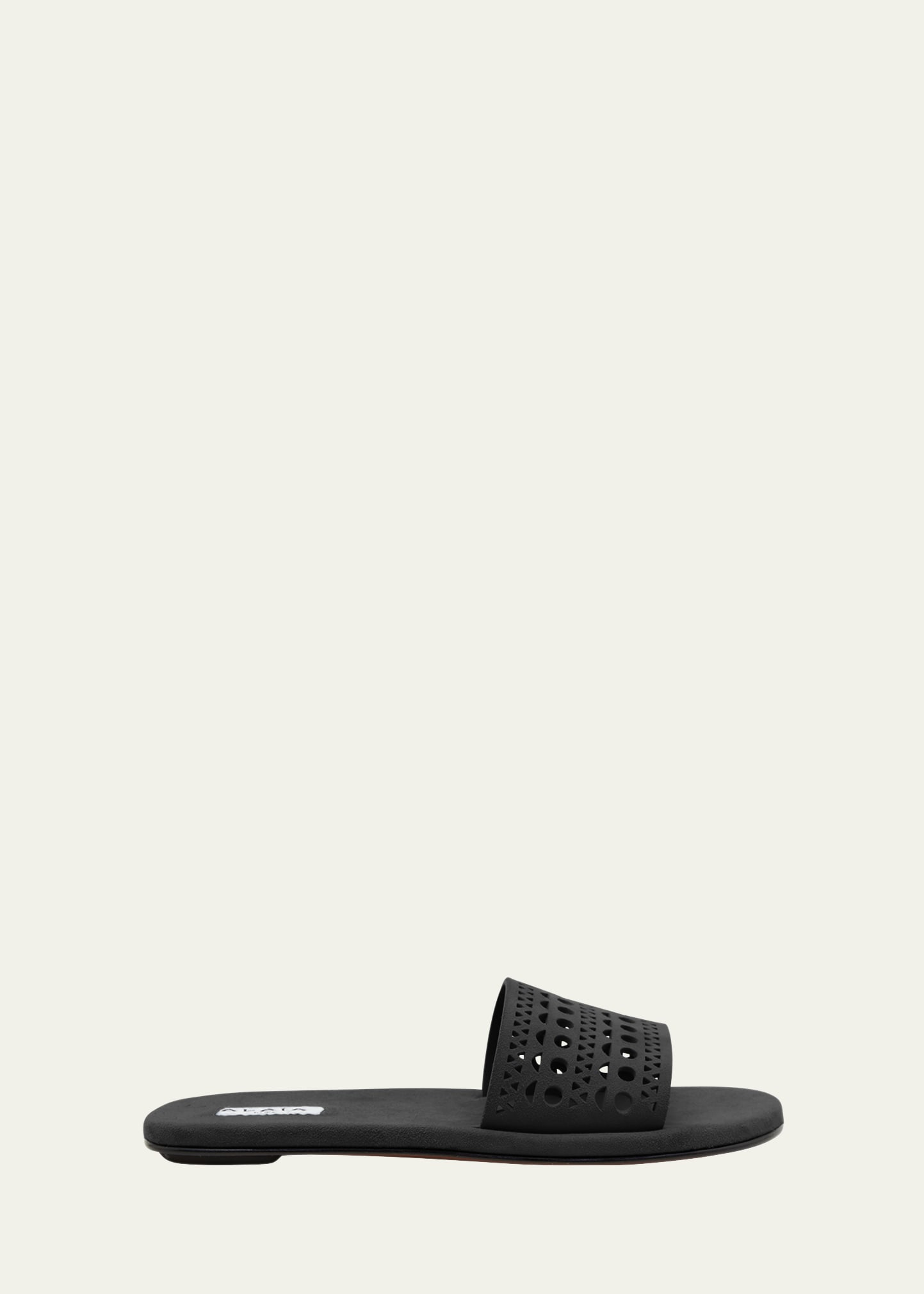 Shop Alaïa Vienne Cutout Flat Slide Sandals In 999 Noir