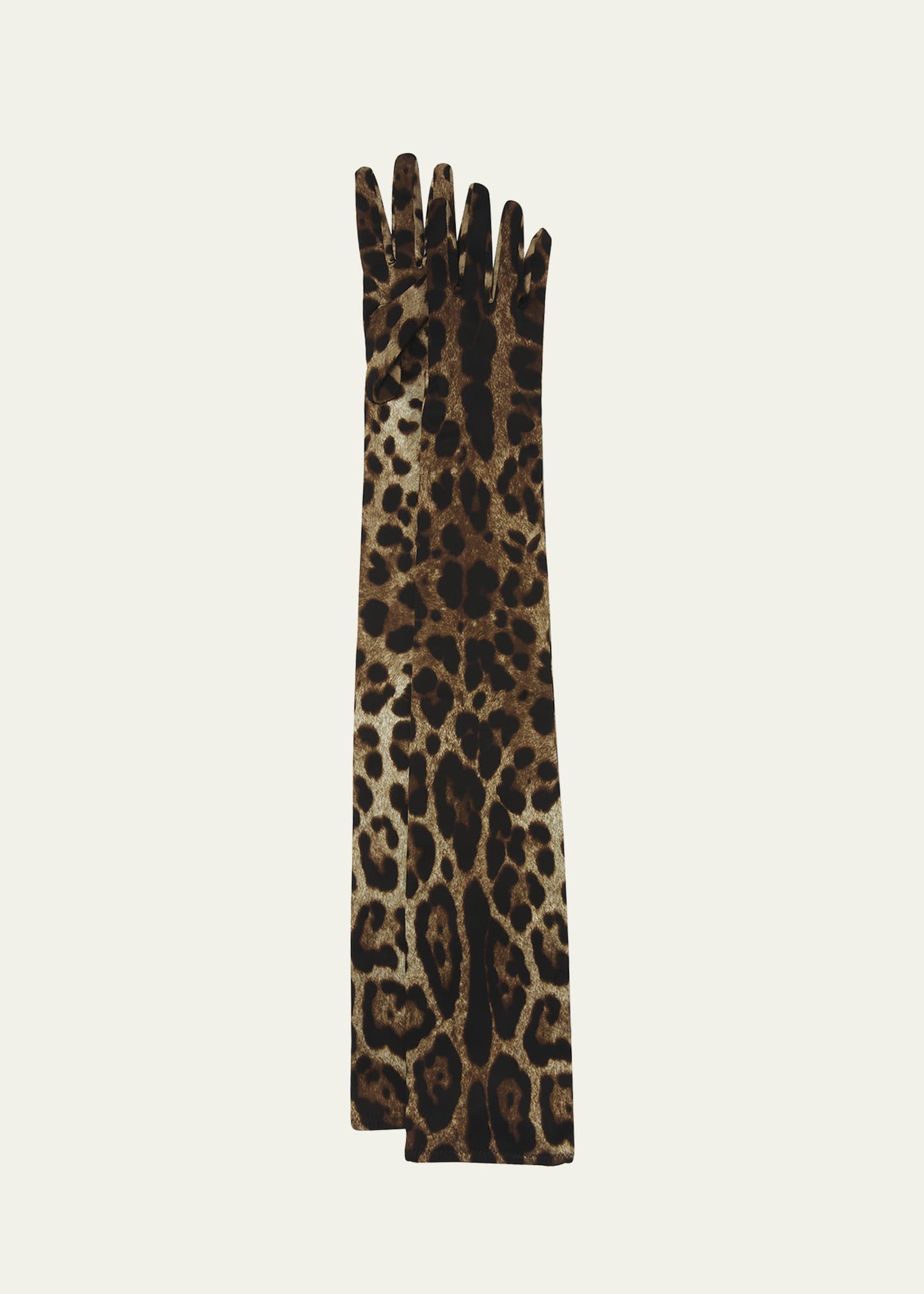 x Kim Long Leopard Print Satin Gloves