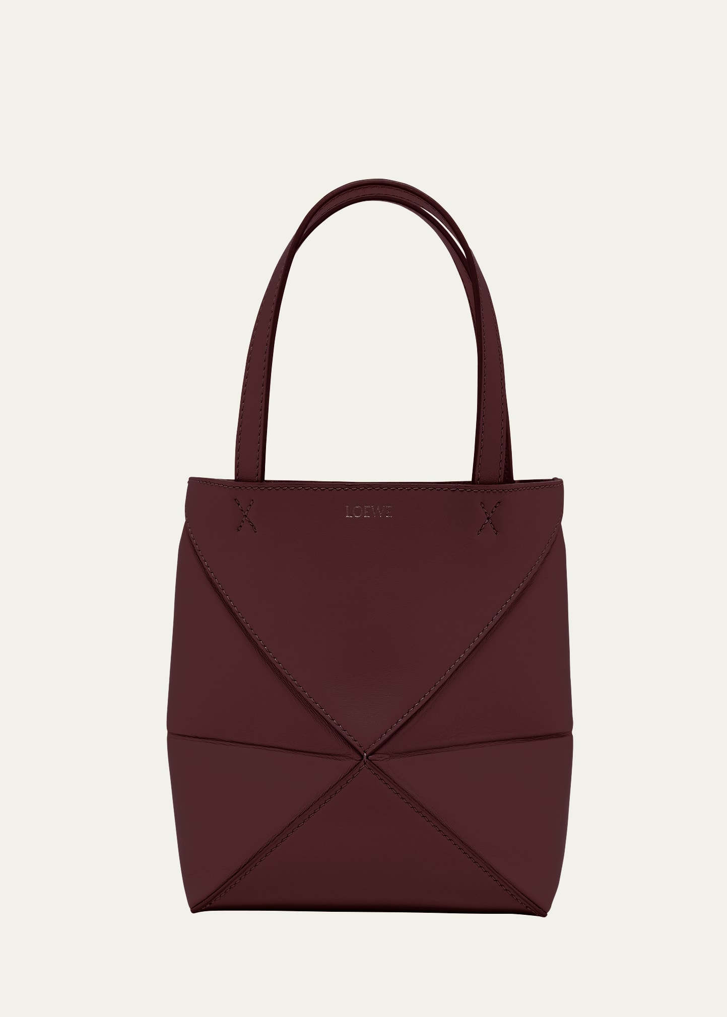 Shop Loewe Puzzle Fold Mini Tote Bag In Shiny Leather In Dark Burgundy