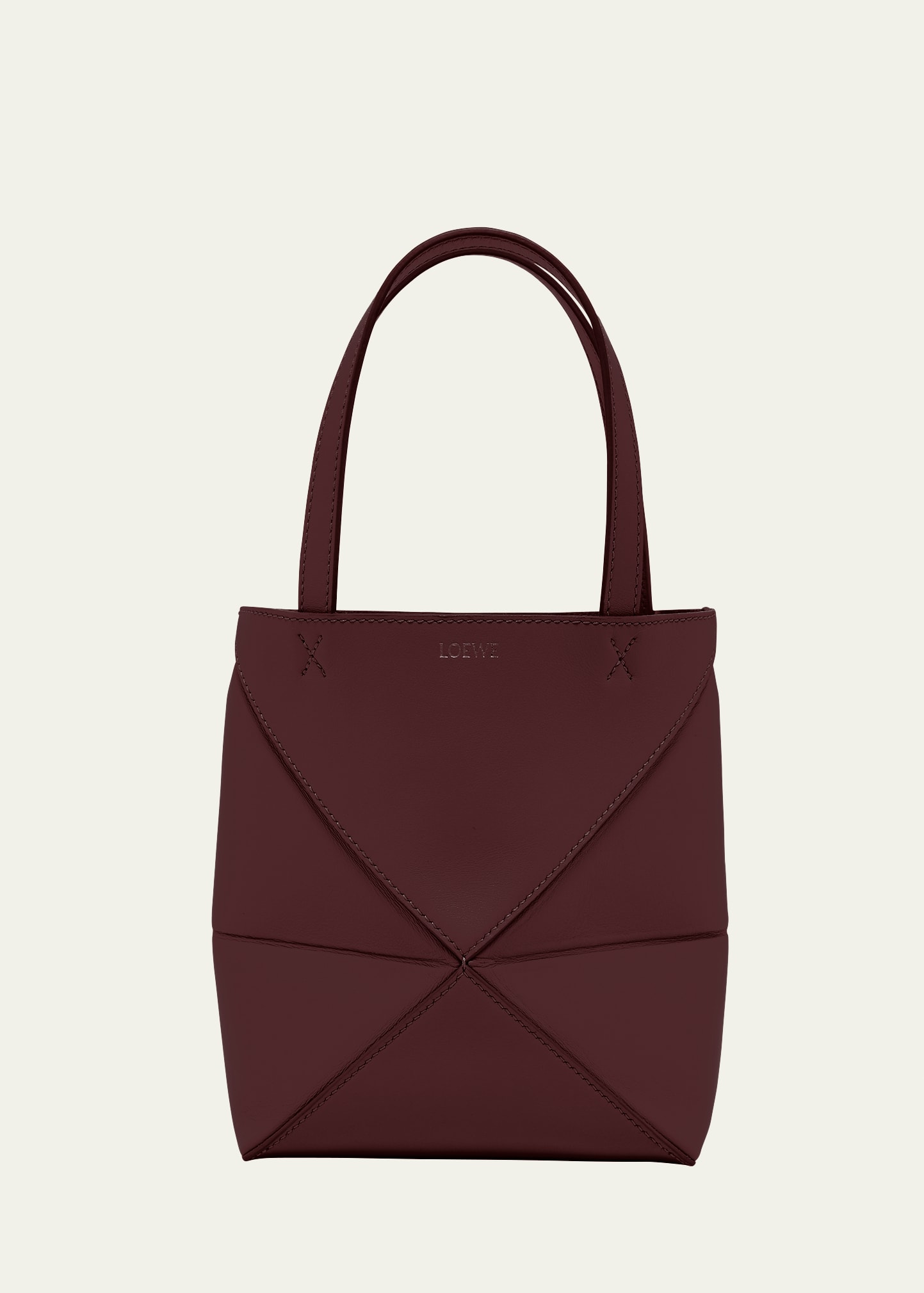 Loewe Puzzle Fold Medium Tote Bag In Shiny Leather In Dark Burgundy