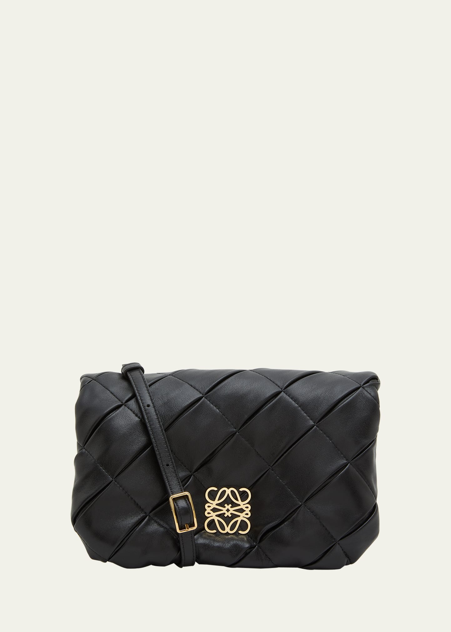 Loewe Goya Mini Pleated Leather Shoulder Bag In 1100 Black