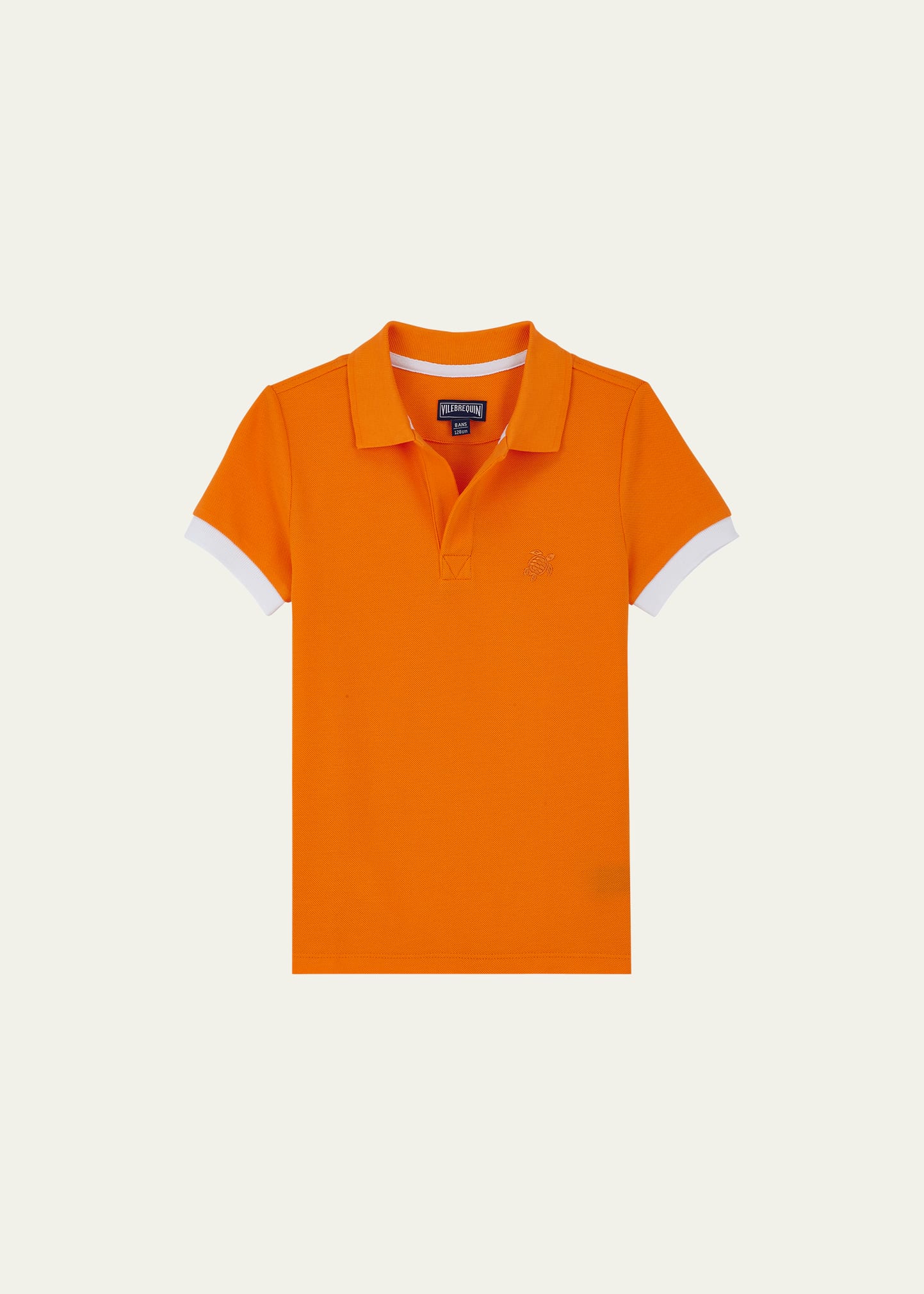 Vilebrequin Kids' Boy's Embroidered Turtle Pique Polo Shirt In Carrot