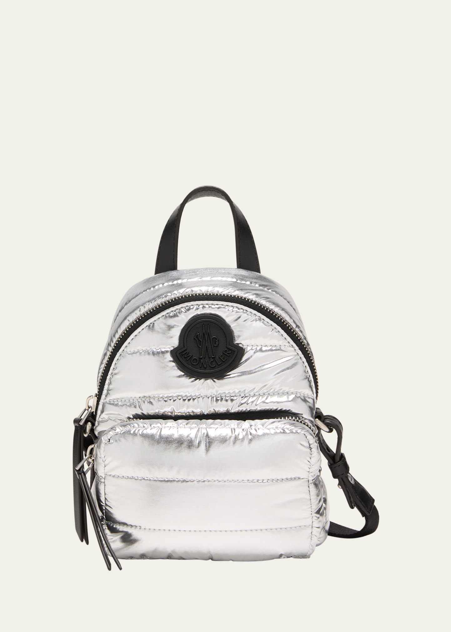 Shop Moncler Kilia Small Crossbody Metallic Puffer Backpack In Silver