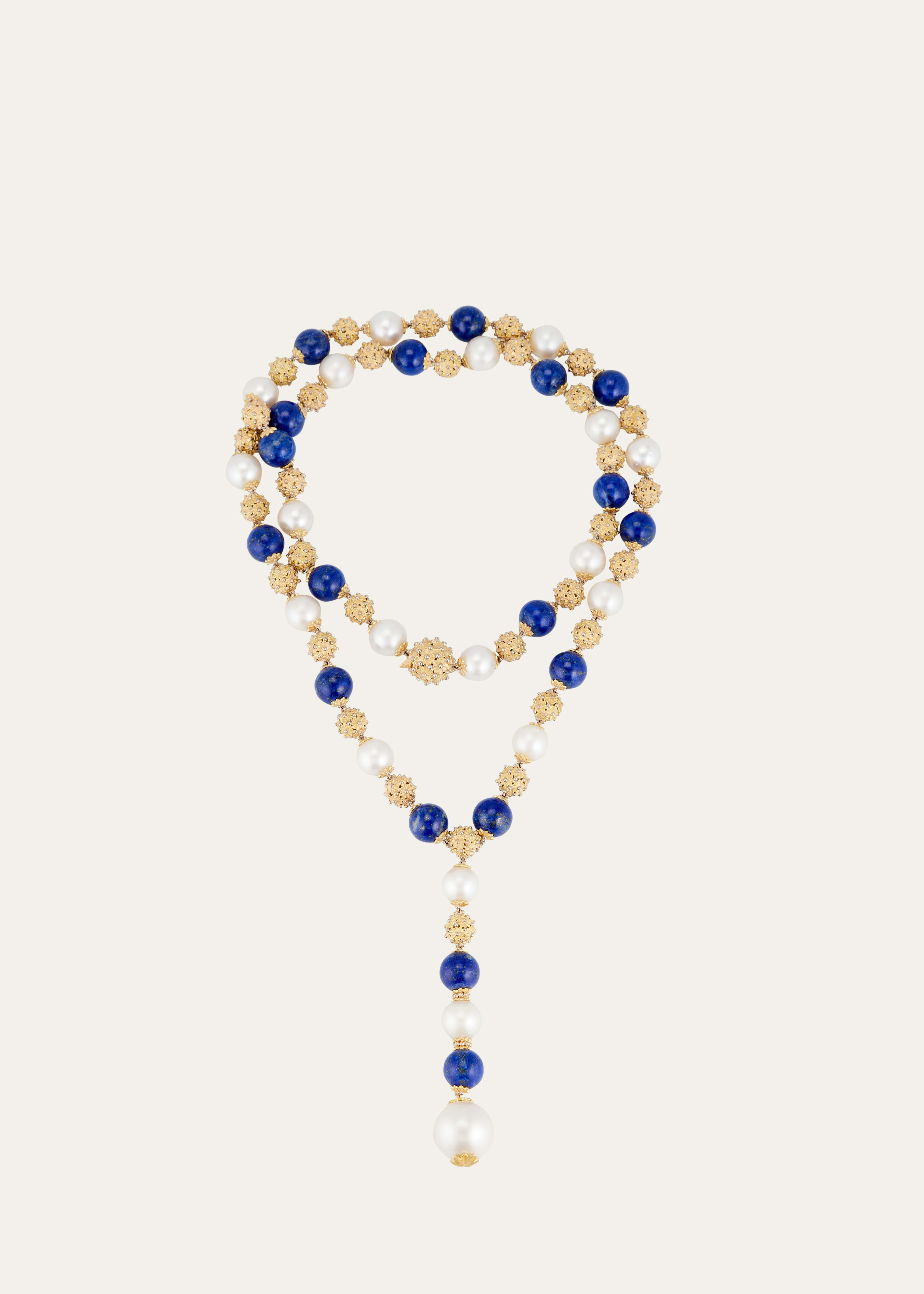 Buccellati One-of-a-kind Ombelicali 18k Gold, Pearl And Lapis Necklace In Blue