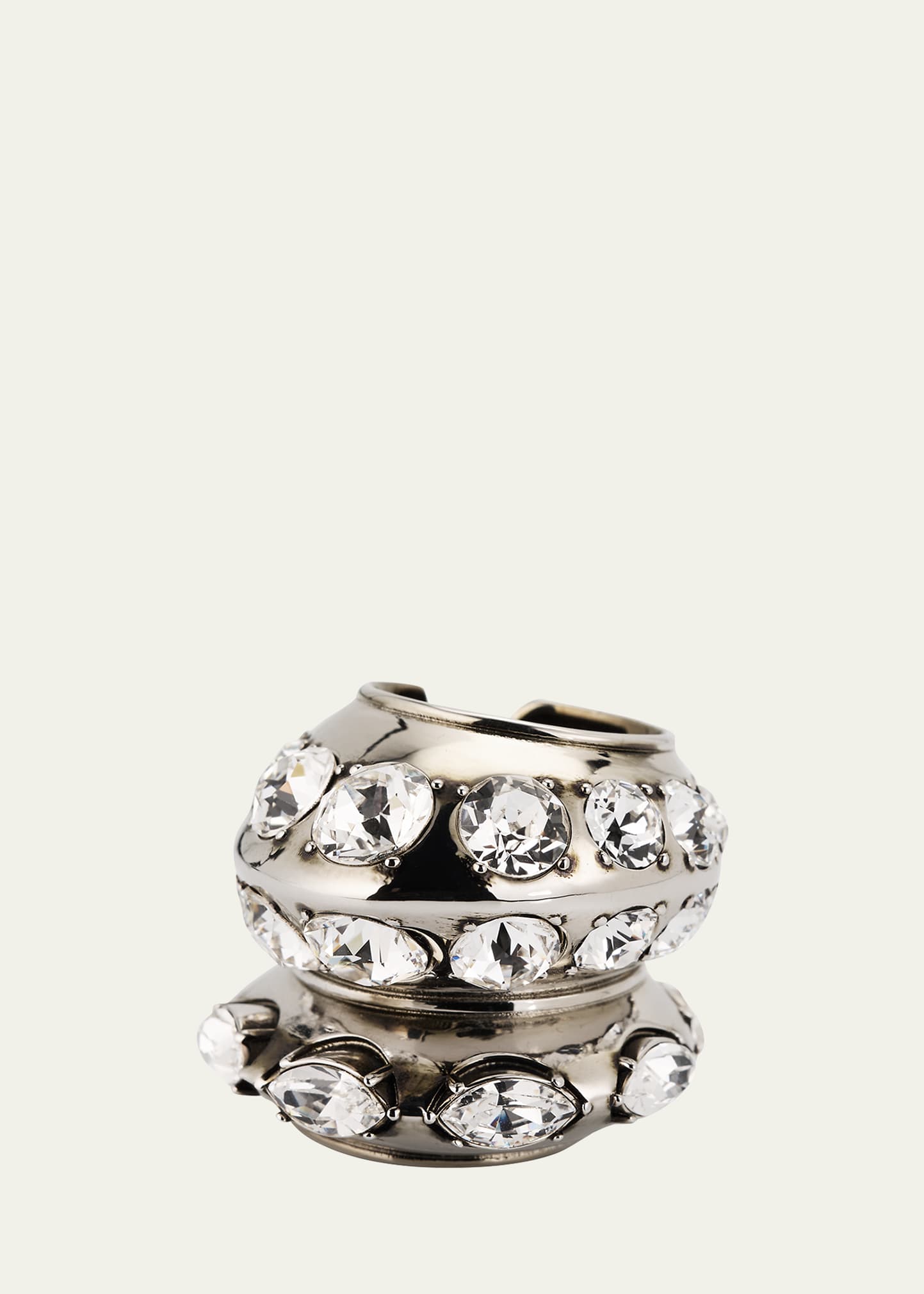 Alexander Mcqueen Crystal Accumulation Ring In Pewter